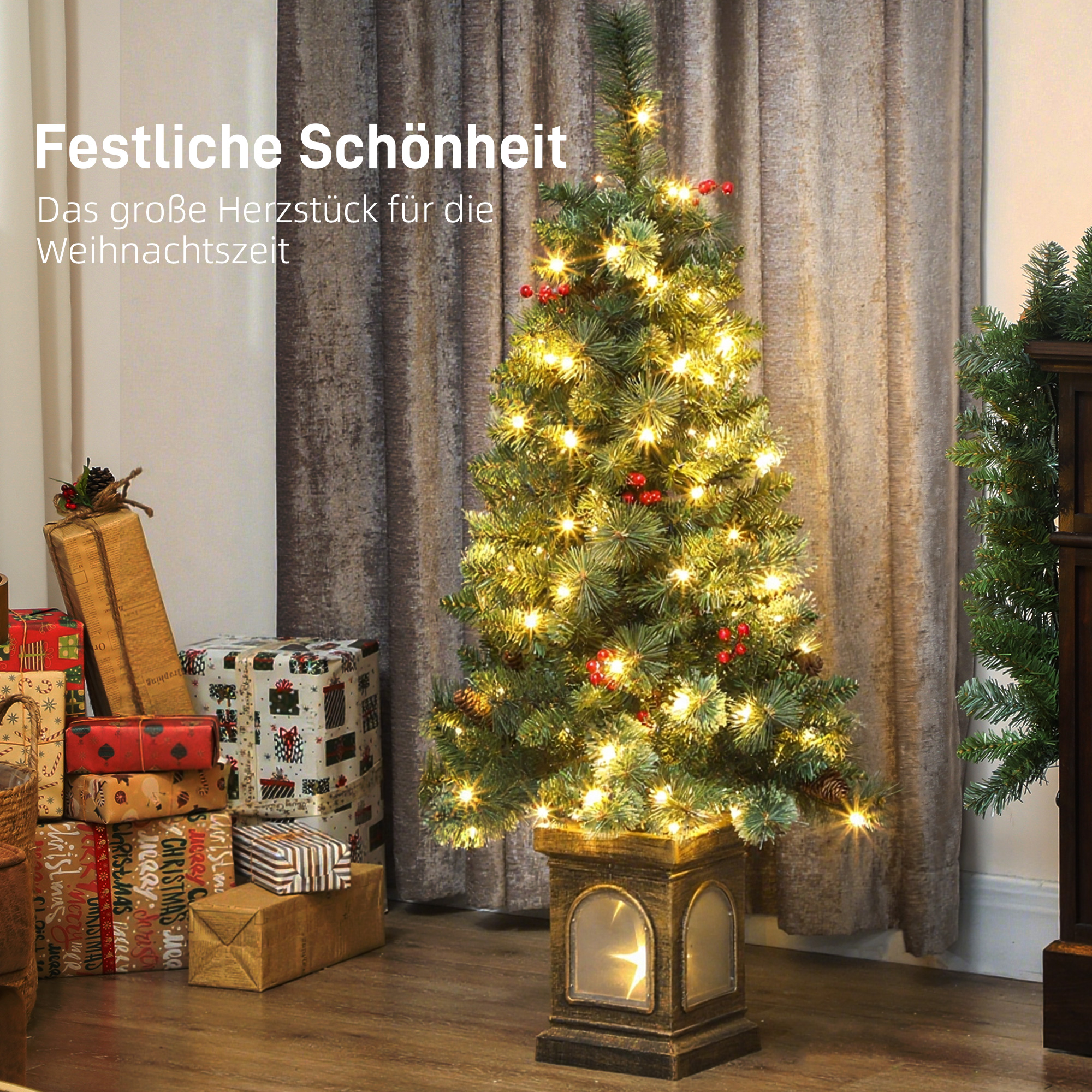 Künstlicher Weihnachtsbaum 120 cm Tannenbaum künstlich mit 100 LED Beleuchtung, 8 Modi, 214 Spitzen