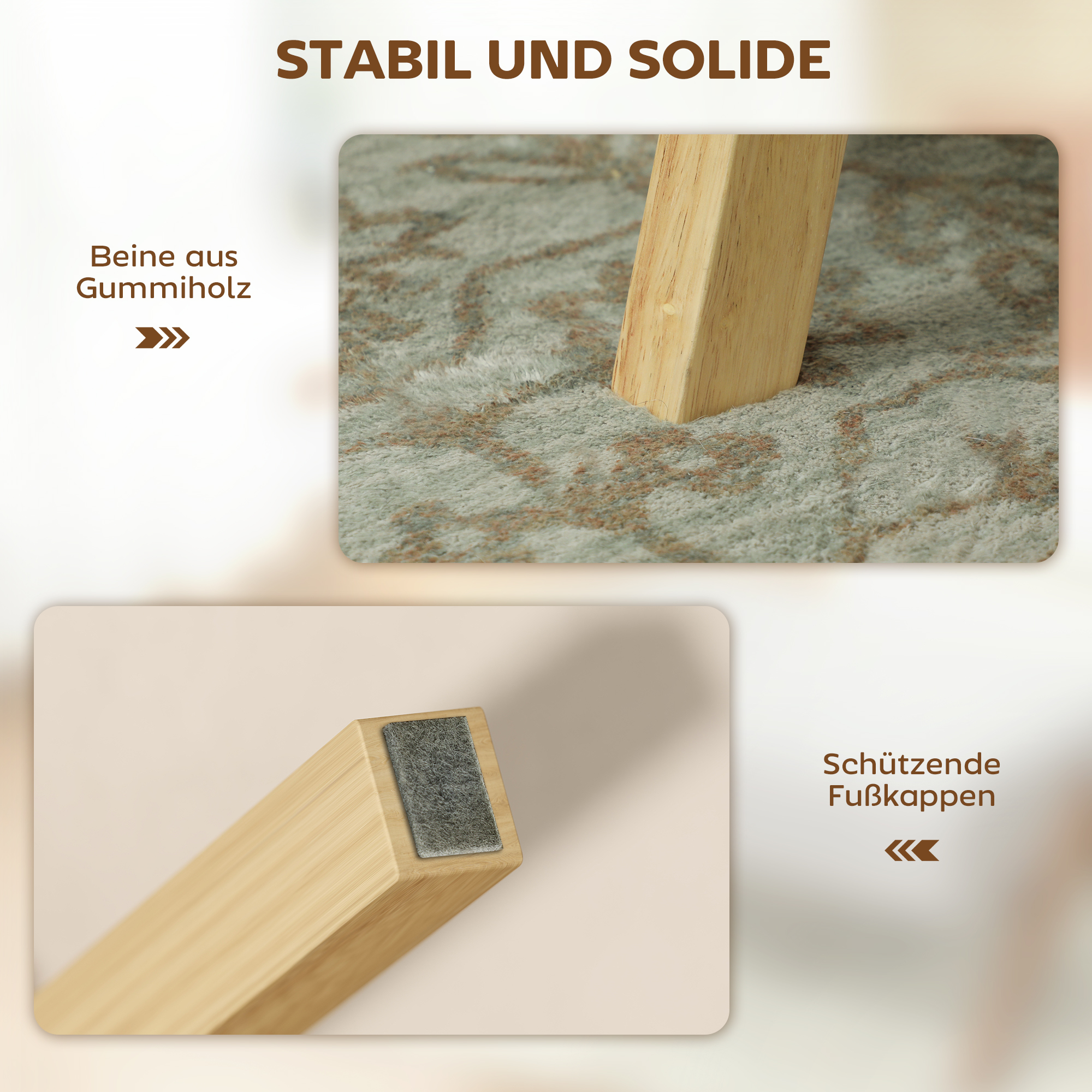 Sitzhocker Hocker mit weichem Sitzkissen Holzbeinen Fußhocker mit Cordoptik Cremeweiß