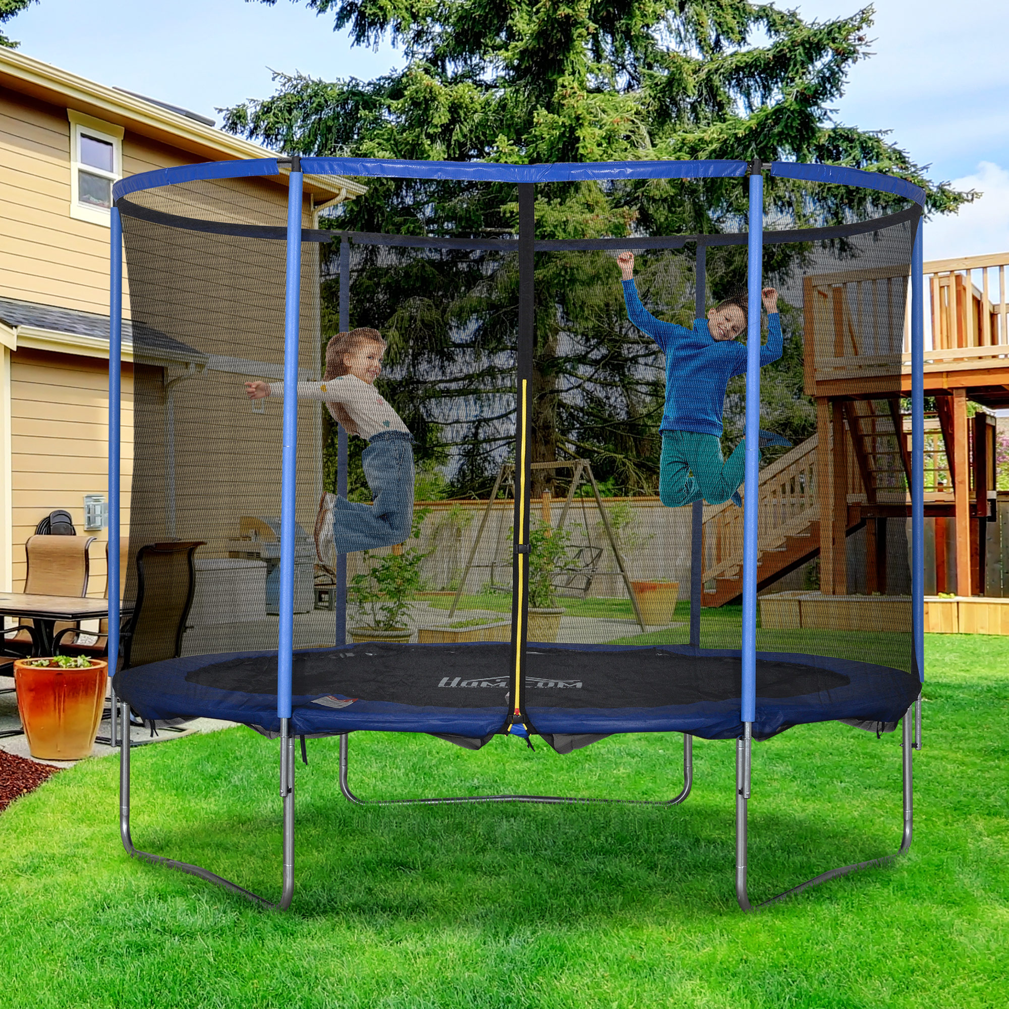 Trampolin mit Sicherheitsnetz Gartentrampolin für Innen- und Außenbereich Fitnesstrampolin für Jugendliche und Erwachsene Stahl Blau+Schwarz bis 113,6 kg Ø305 x 248H cm