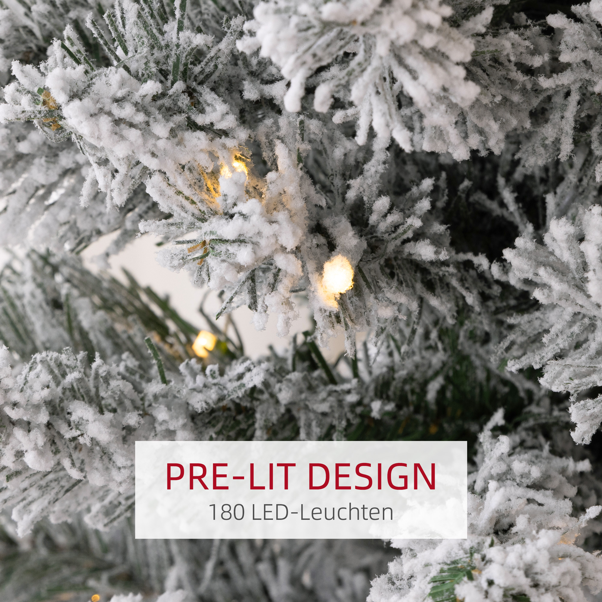 Weihnachtsbaum 210 cm, LED-Lichterkette, Kunstkette, flammhemmend, Metallbasis, Grün