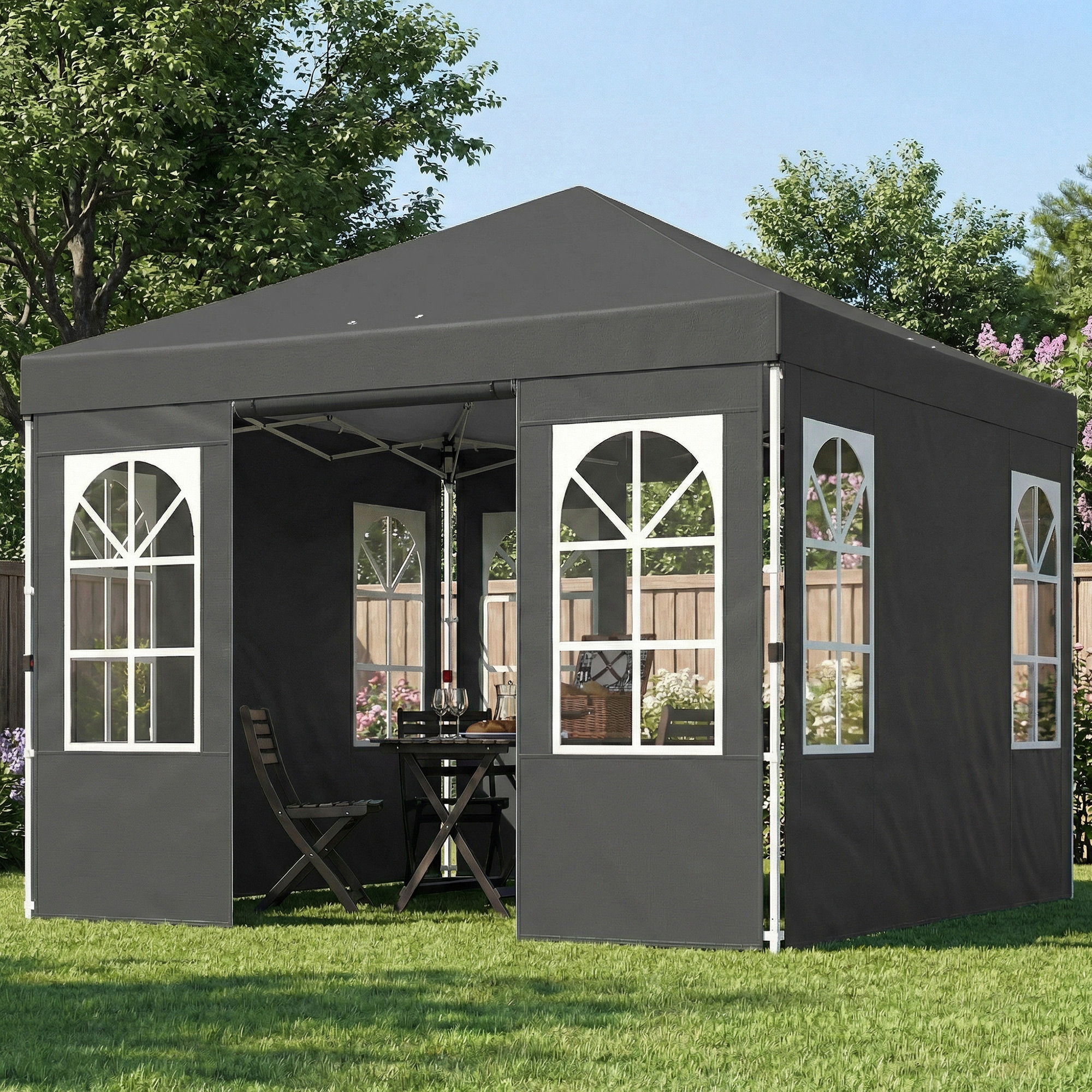Pavillon 3x3m Wasserdicht Stabil Winterfest Pop-up Faltpavillon, Ein-Knopf-Aufbau, UV 50+ Dunkelgrau