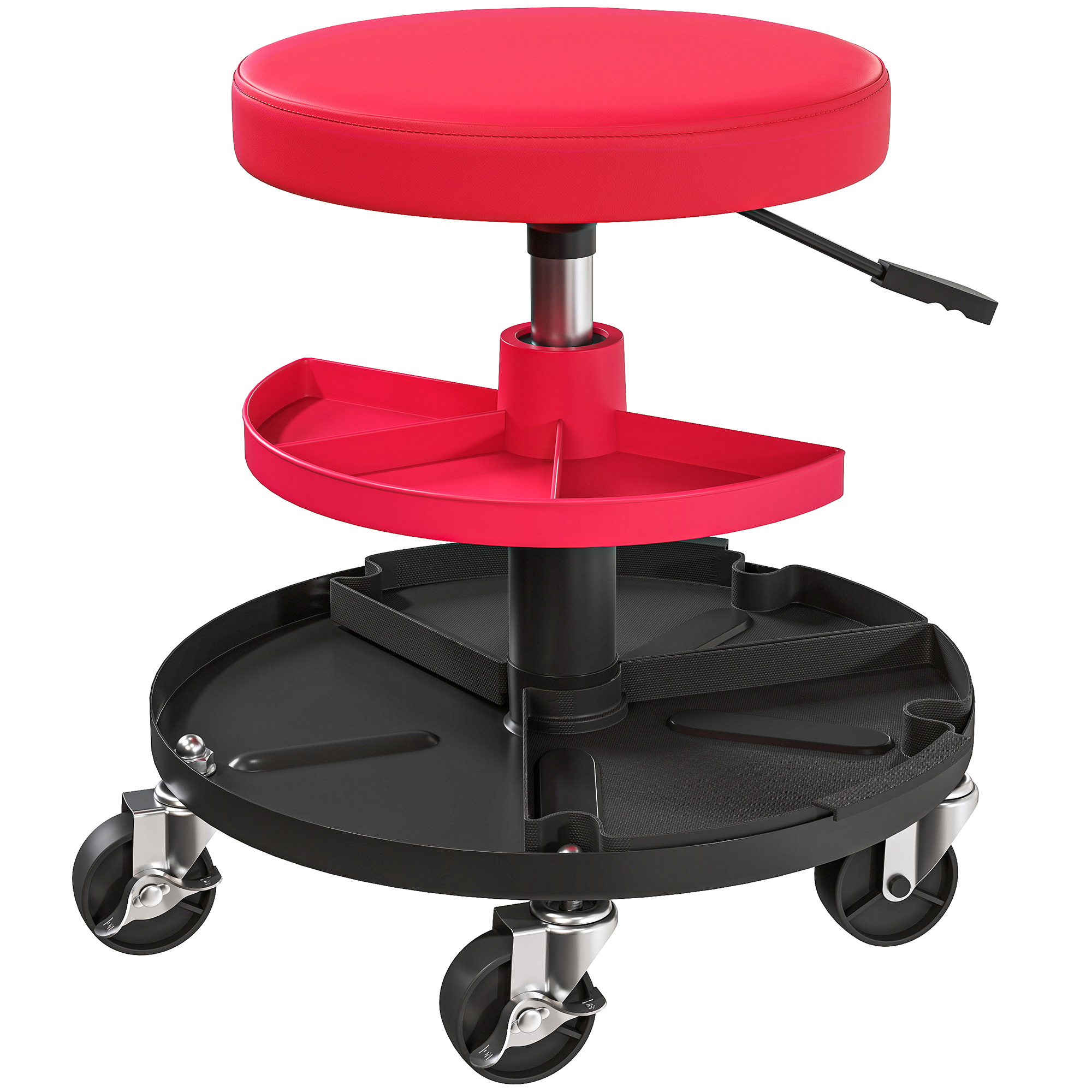 Werkstatthocker mit Rollen Tabletts höhenverstellbar 40-51cm Rollhocker bis 135 kg belastbar Rot