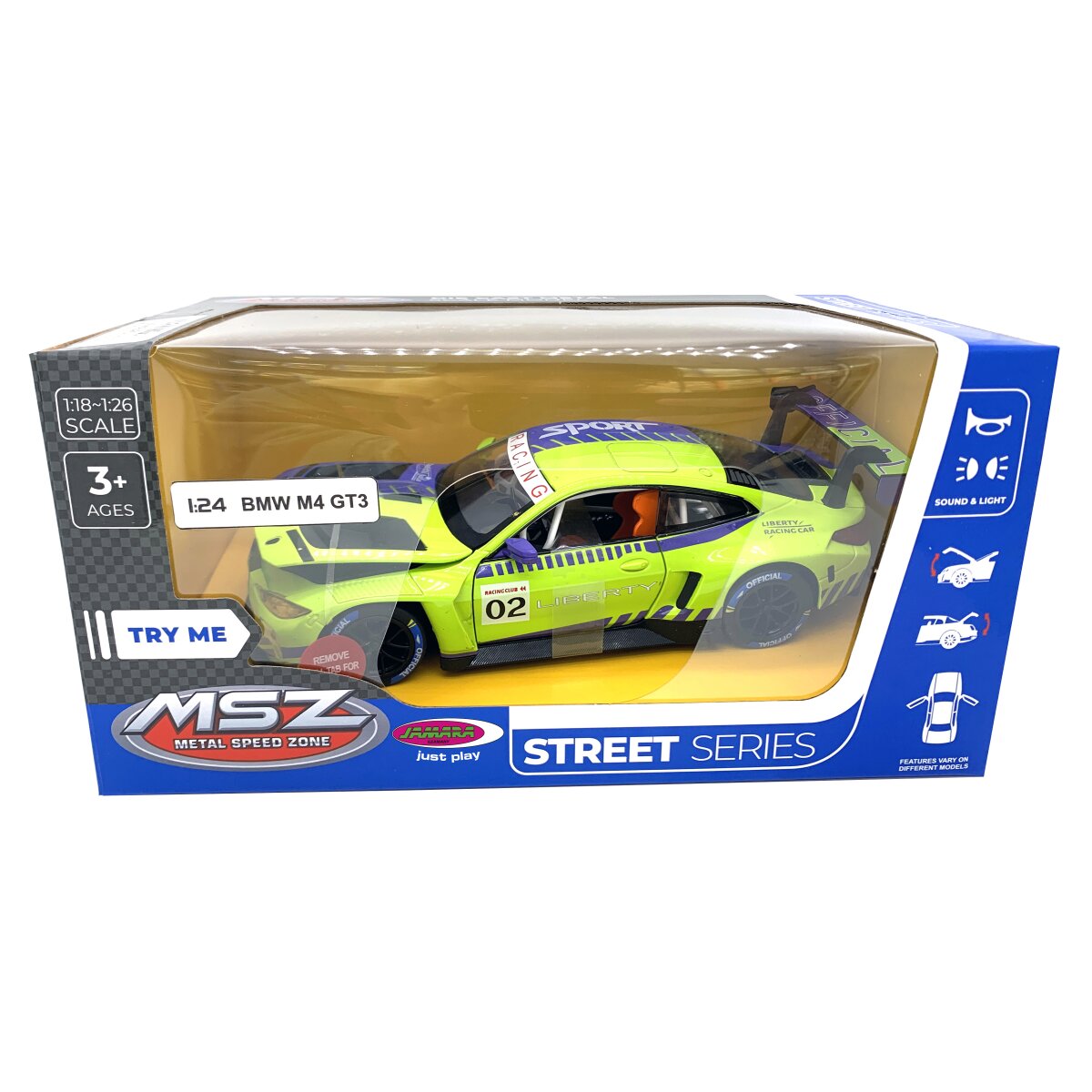 BMW M4 GT3 Diecast 1:24 grün inkl. Knopfzellen