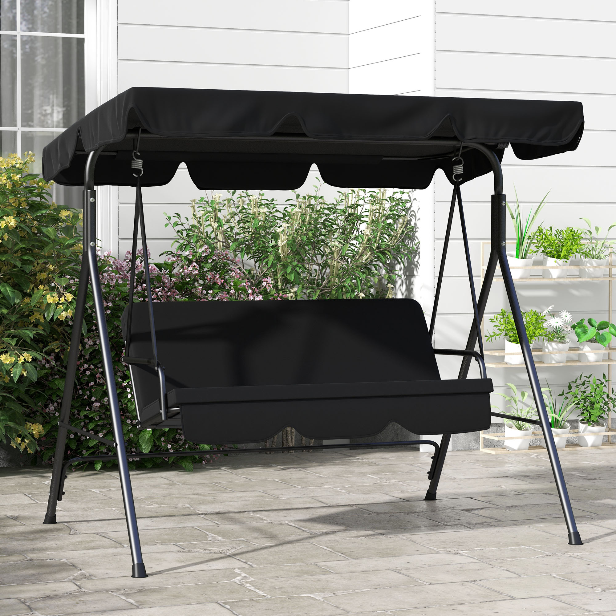 3-Sitzer Hollywoodschaukel Gartenliege Schaukelbank, wetterbeständig, 172 cm x 110 cm x 153 cm, Schwarz