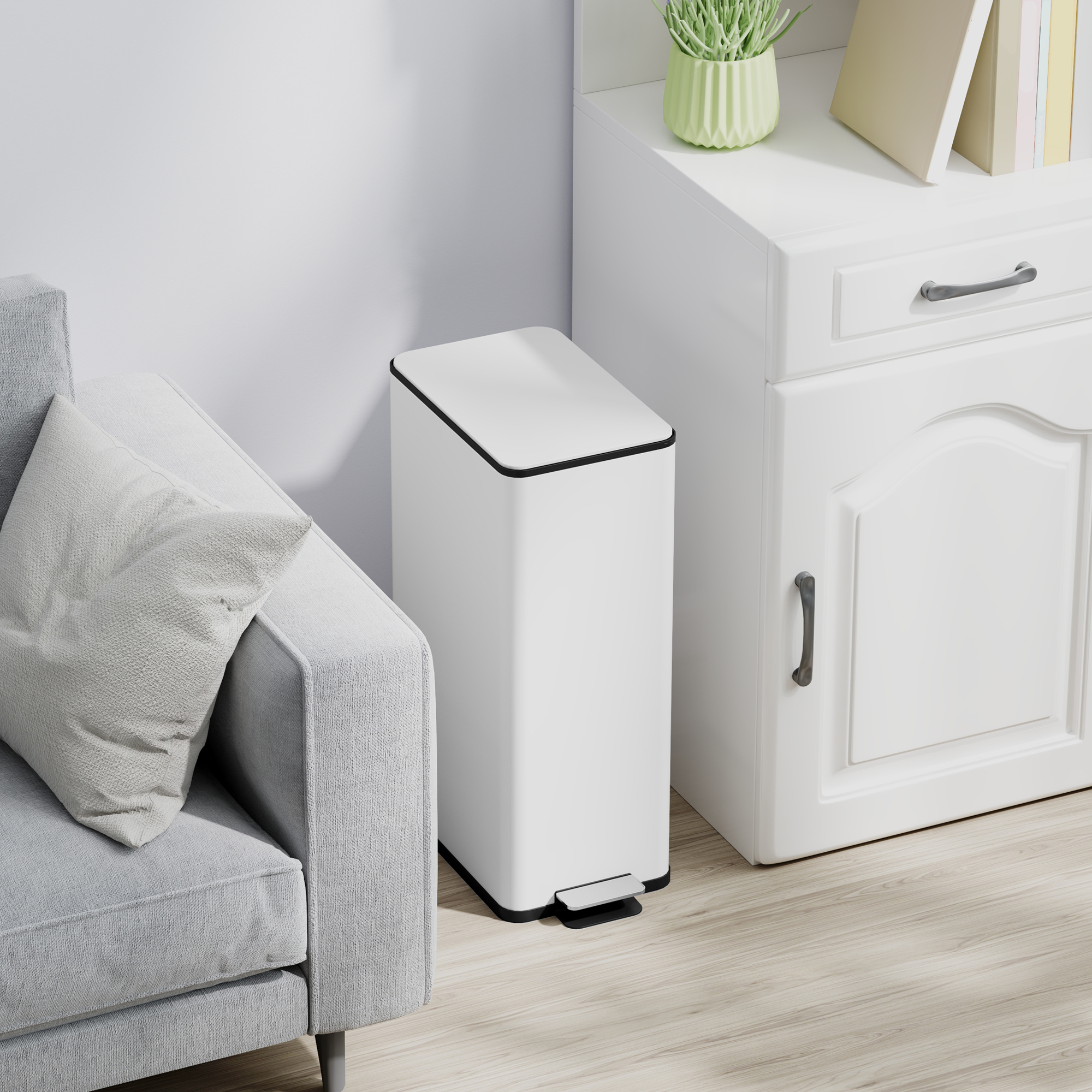 Mülleimer 20l, Soft-Close-Deckel, Deodorant-Fach, Fingerabdrucksicher, Edelstahl, Weiß