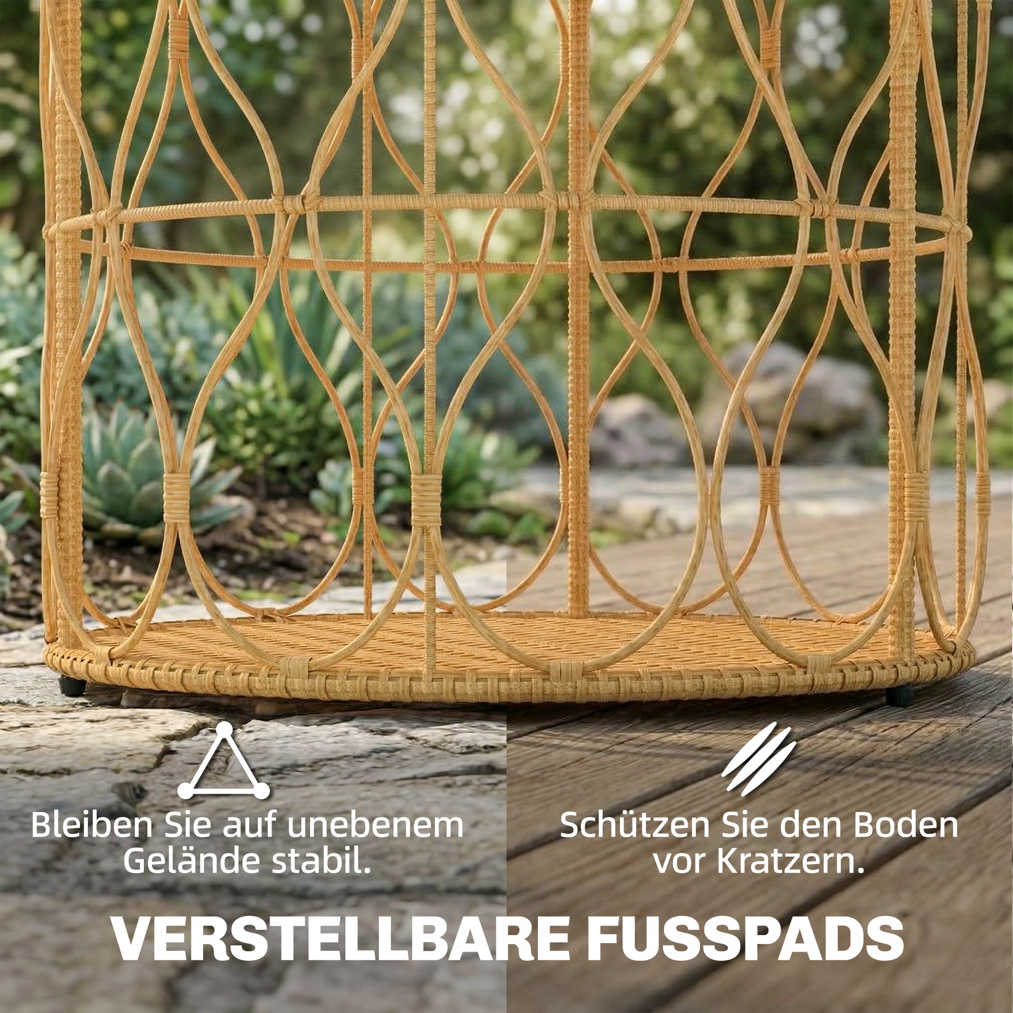 Beistelltisch Ø50 cm wetterfest Gartentisch mit Rattanoptik Akazienholzplatte verstellbaren Füßen Teak