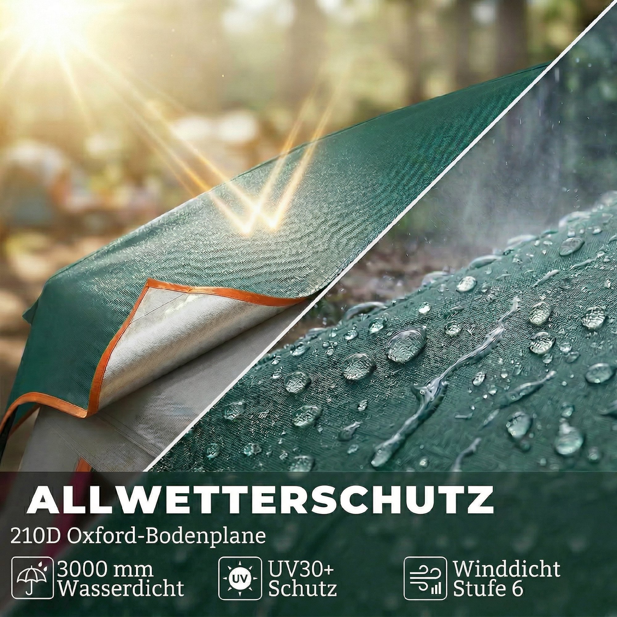 Campingzelt für 4-6 Personen stabil 3000mm wasserdicht Familienzelt mit abnehmbarem oberen Abdeckung UV30+ Schutz Grün