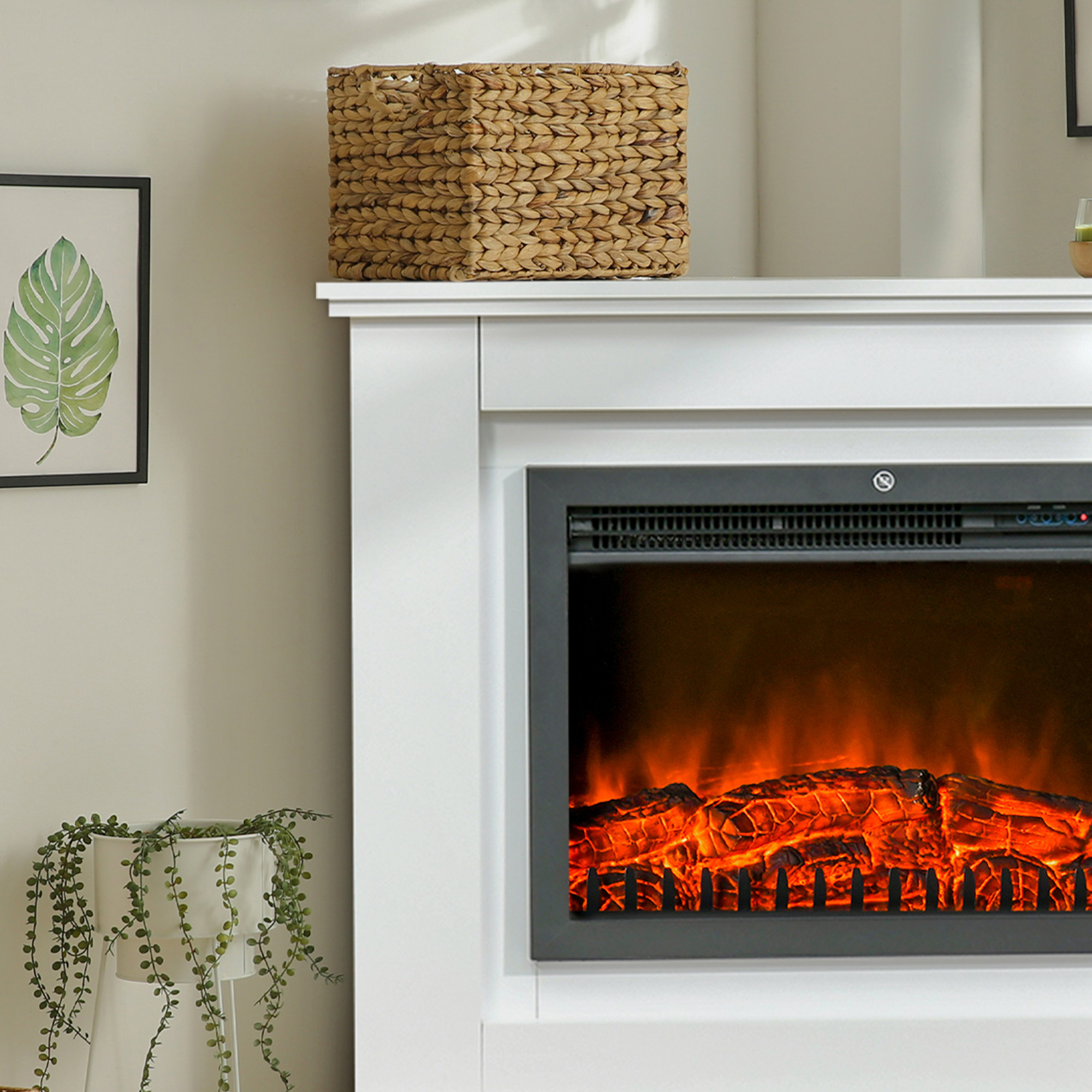 Elektrischer Kamin, 3D LED-Flammen, Fernbedienung, Timer, MDF, Weiß