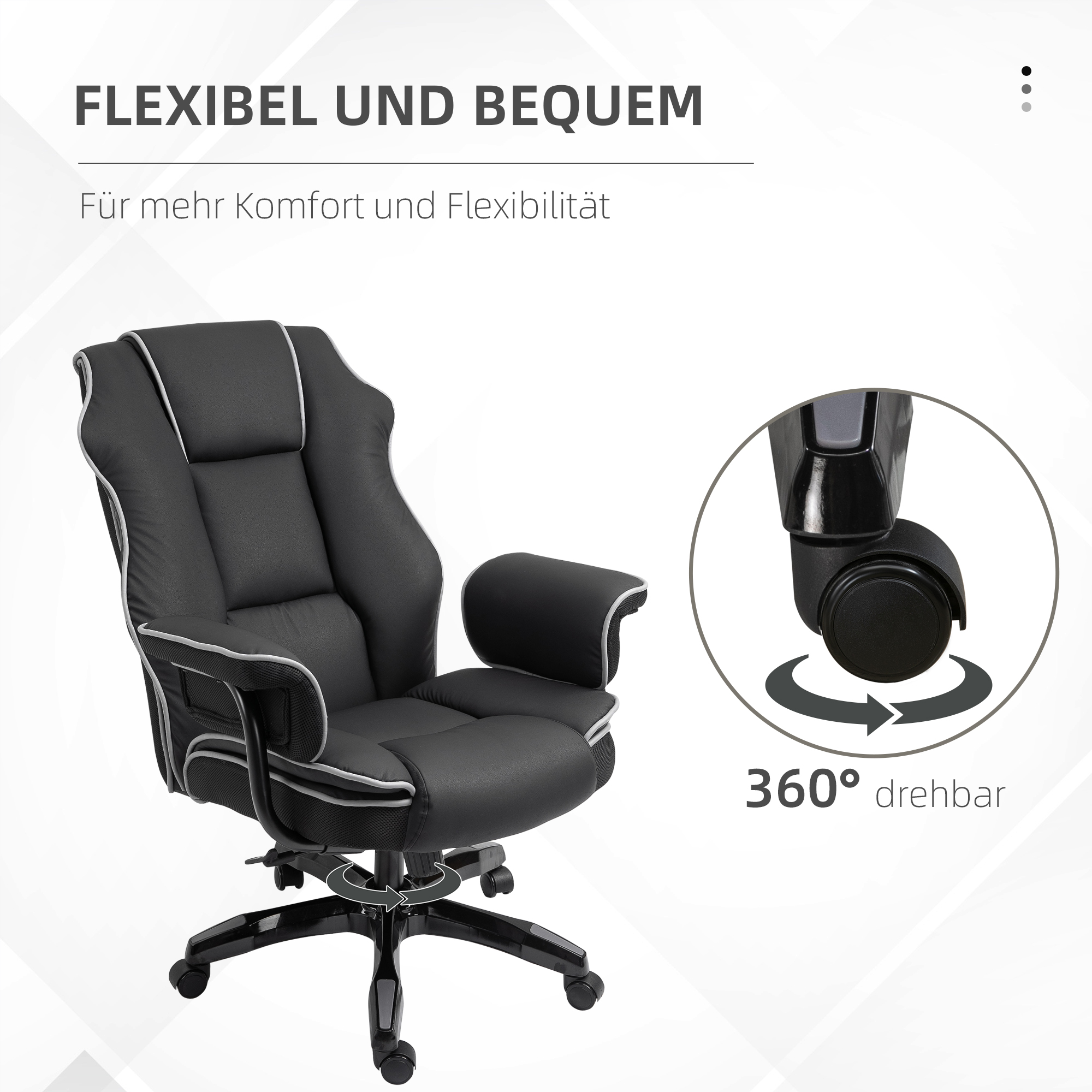 Bürostuhl, Ergonomisch Schreibtischstuhl mit Liegefunktion, Drehfunktion, Höhenverstellbar Computerstuhl für Home-Office, Kunstleder, Schwarz