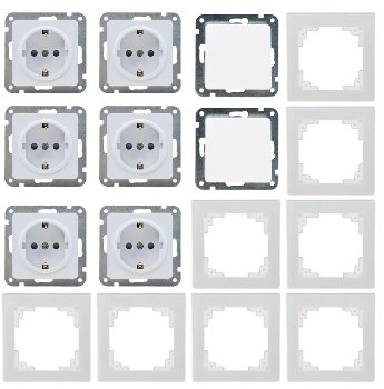 DELPHI Starter-Kit, 16-teilig, weiß / 6x Steckdose, 2x Schalter, 8x Rahmen