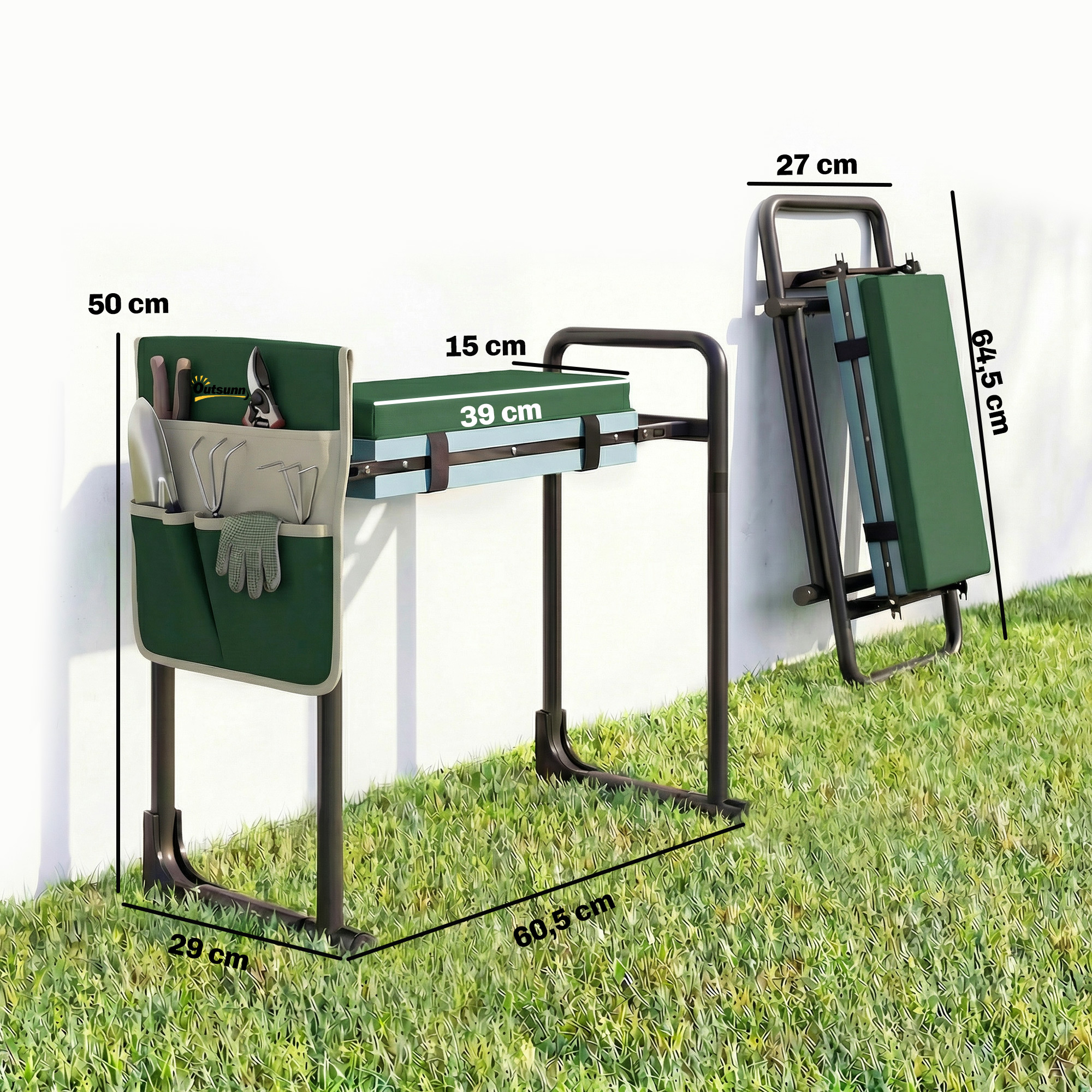 Gartenkniepolster und Sitz, 150 kg Tragkraft, Gartenhocker mit dick gepolstertem Kniebereich, ausziehbaren Stahlbeinen