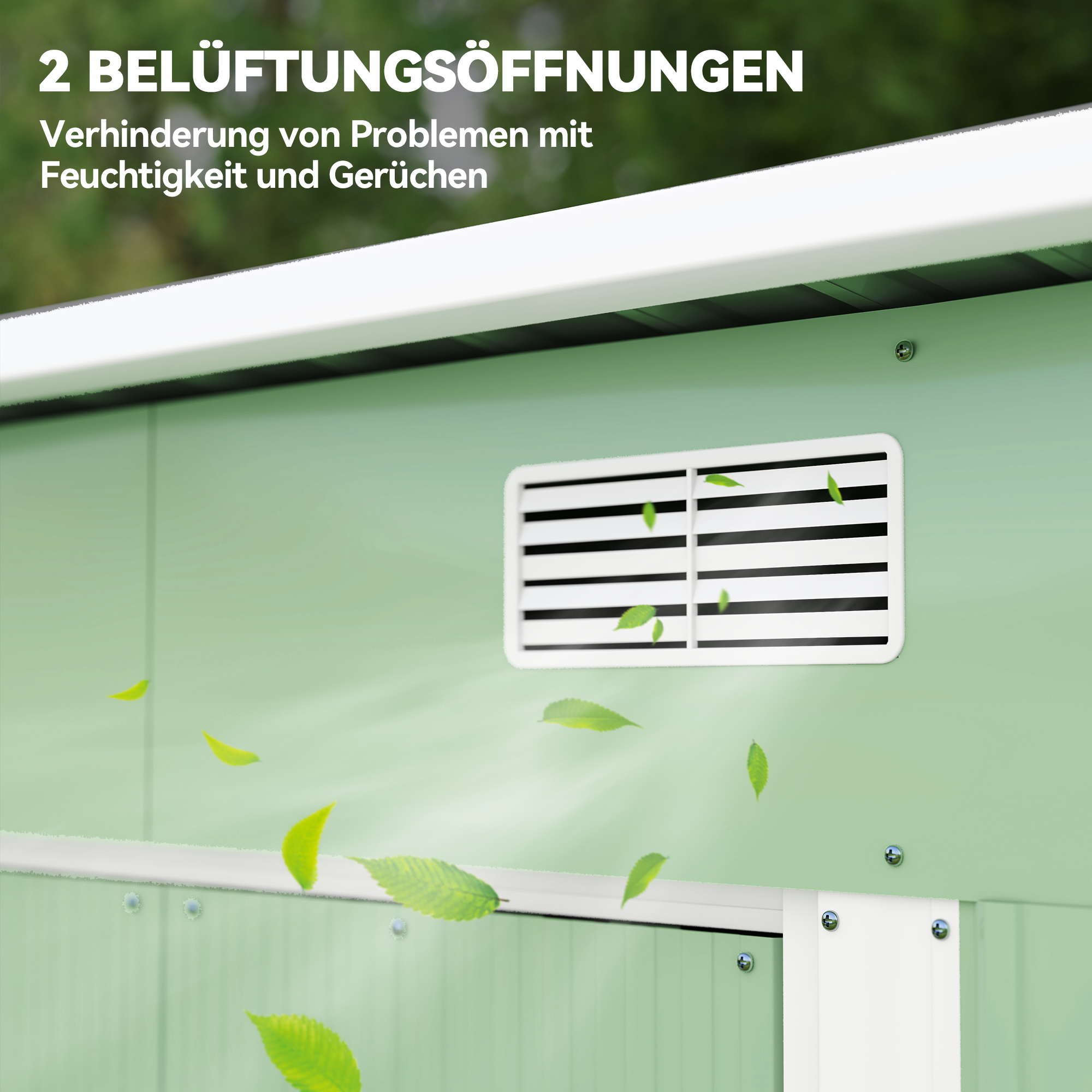 Gerätehaus Metall 2,3 m² 207 x 130 x 182 cm Geräteschuppen mit Pultdach Fenster Bodenrahmen Grün