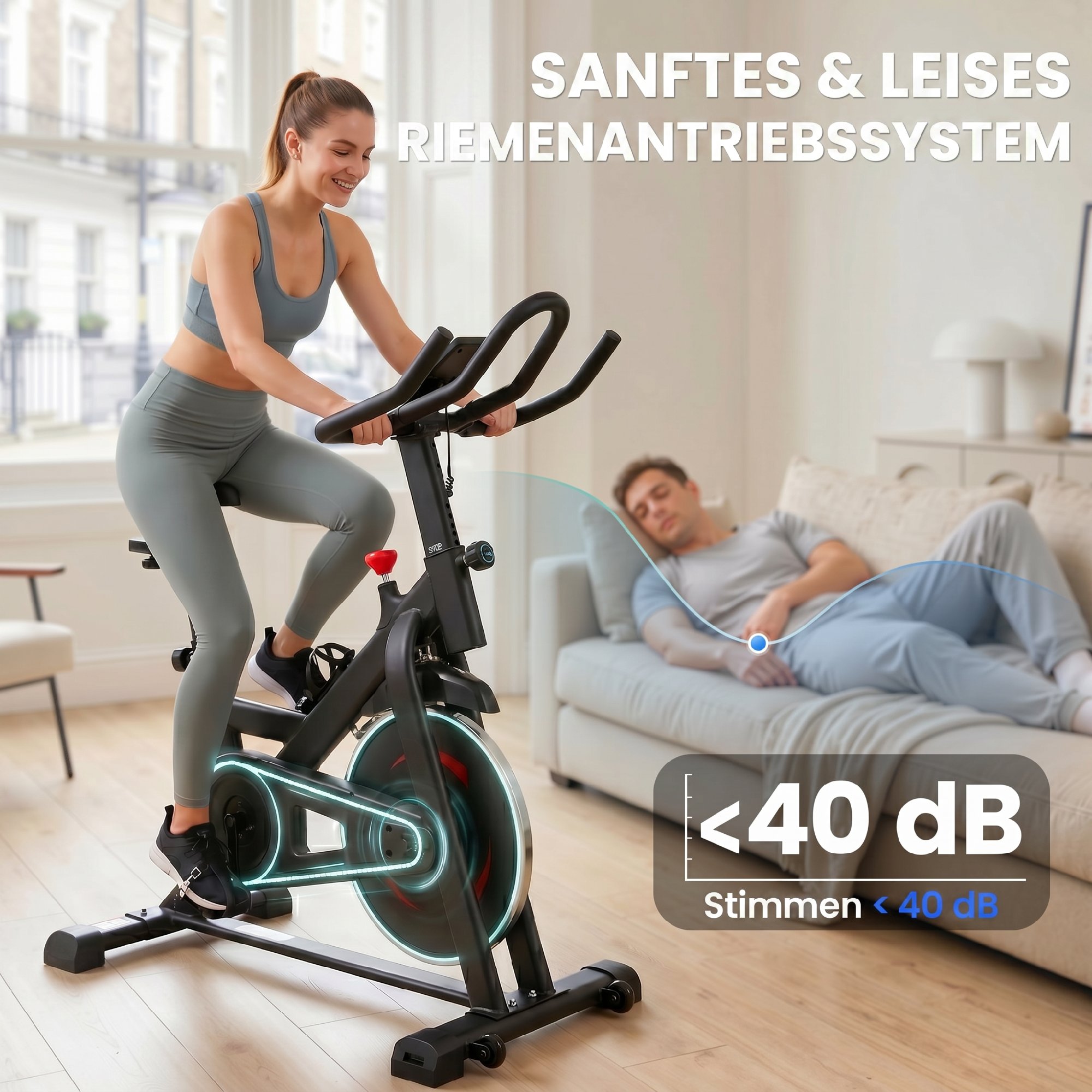 Heimtrainer Fahrrad Höhenverstellbar Hometrainer mit APP Magnetwiderstand LCD-Monitor verstellbar Lenker Handyhalter