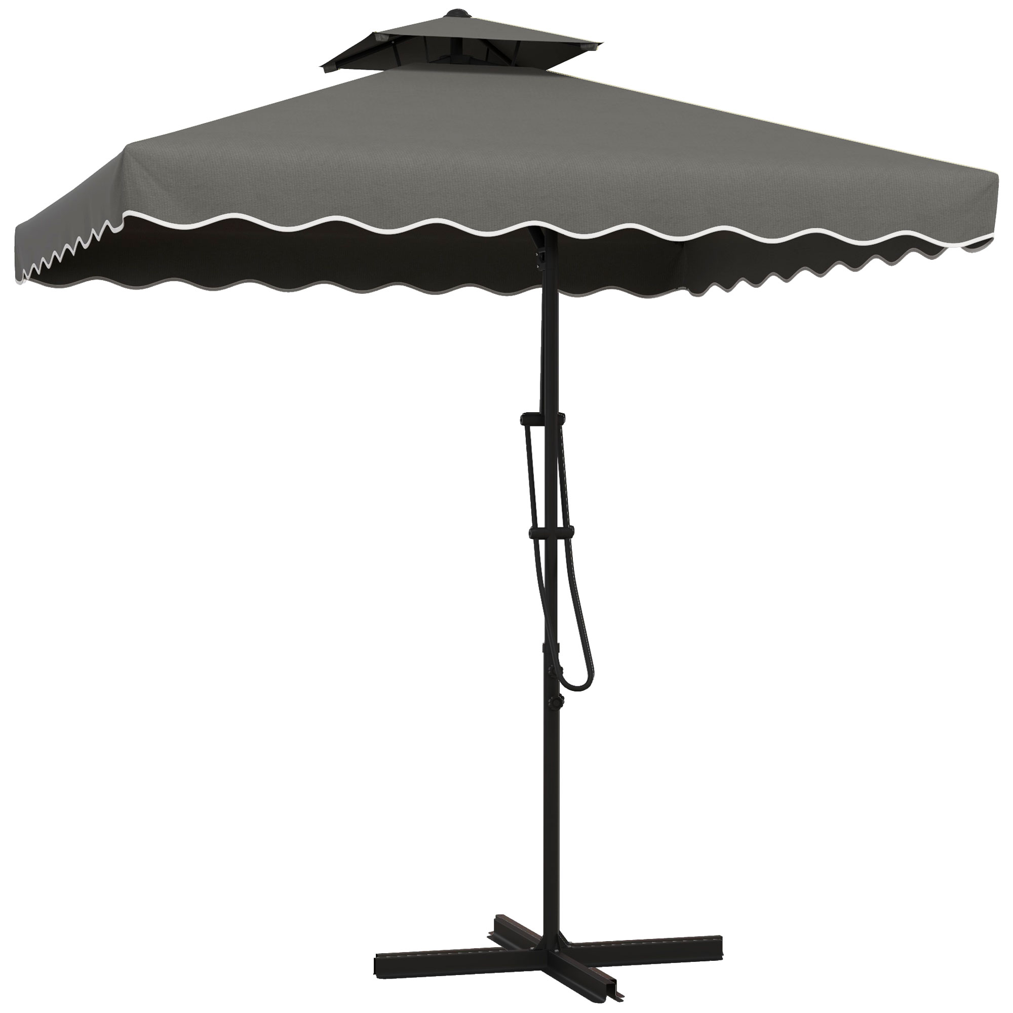 Gartenschirm, Ampelschirm, dekorativer Rand, Lüftungsdach, Metallgestell, 2,4x2,4x2,6m, Dunkelgrau