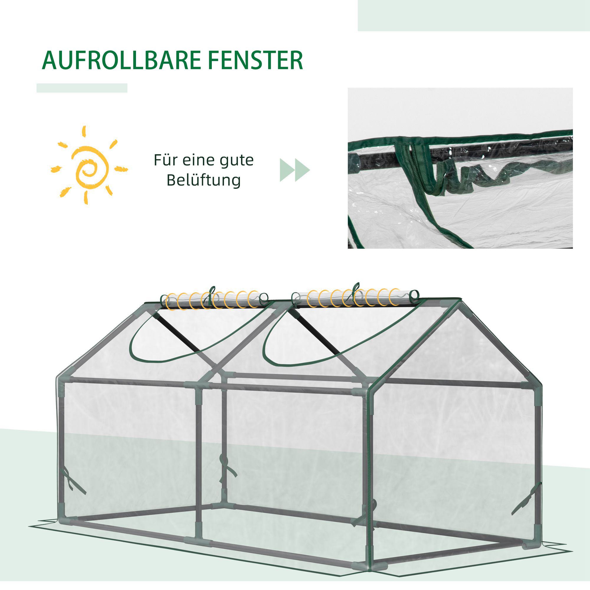 Gewächshaus mit Fernster, PE-Gitterfolie, Foliengewächshaus aus Stahl, Treibhaus für Balkon, Garten, Tomatenhaus 120x60x60cm, Tomatengewächshaus für Gemüse, Blumen, Pflanzen, Transparent