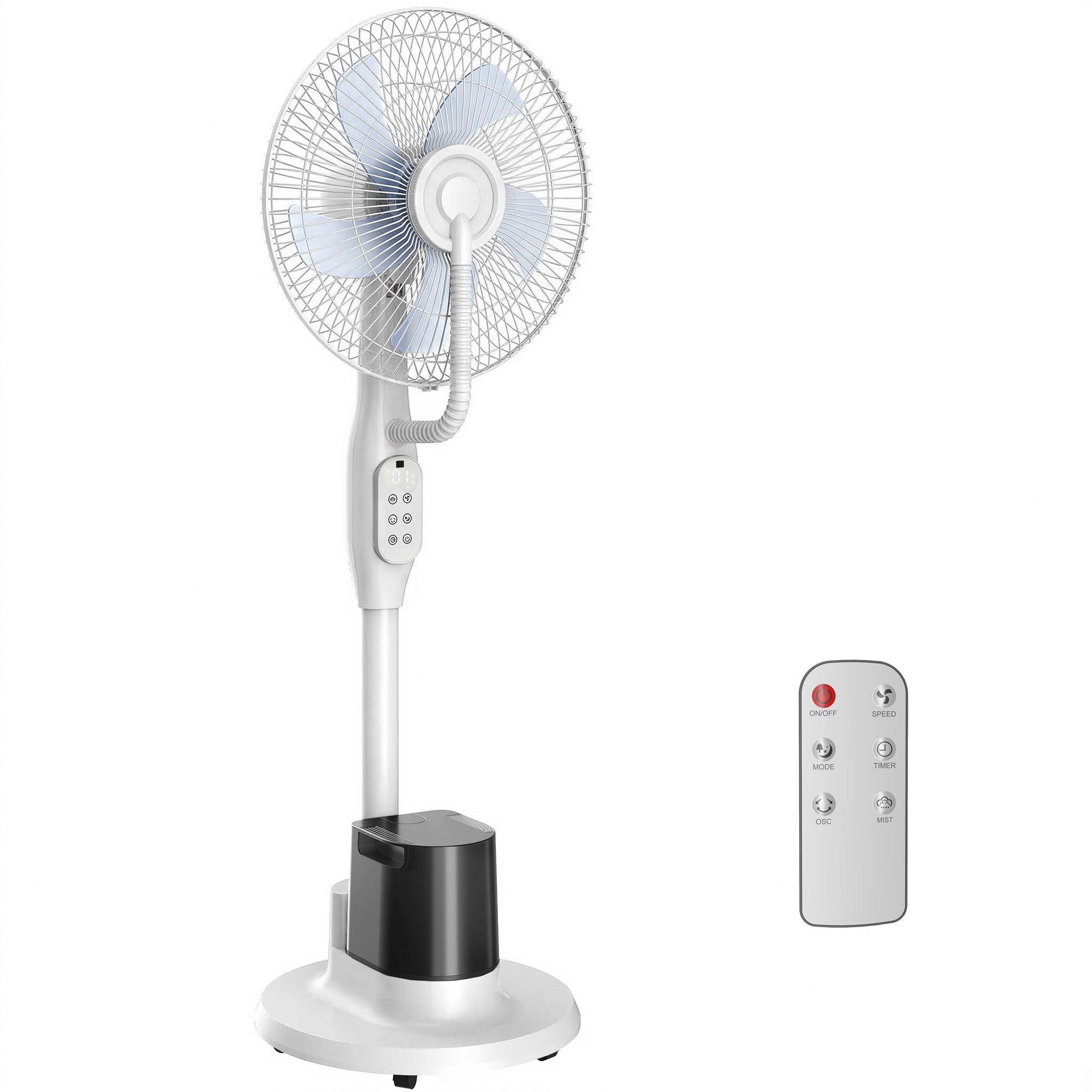 Stehventilator mit Sprühnebel, 70° Oszillation, 3 Geschwindigkeiten, 3 Modi, 3,5L Wassertank, Weiß