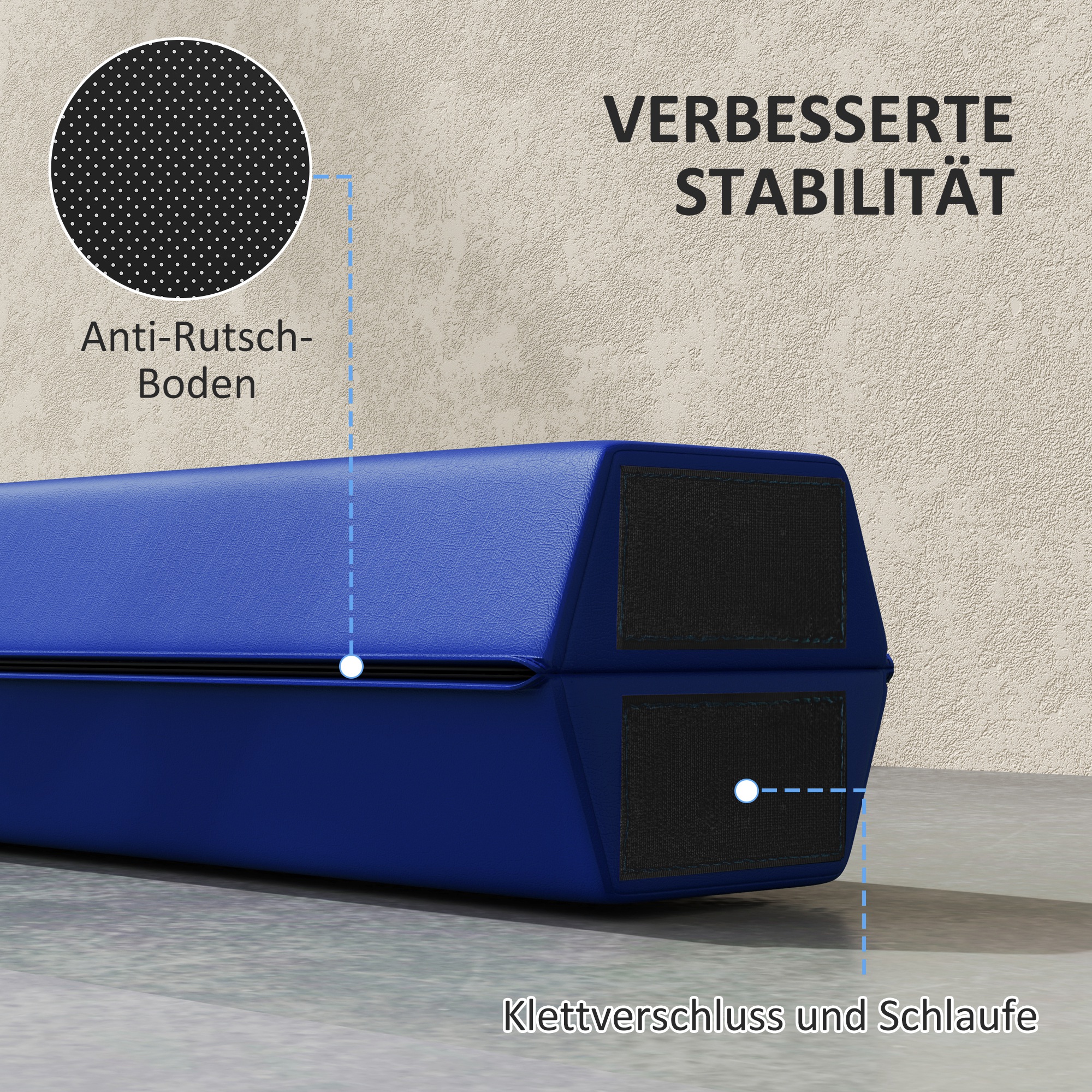 Schwebebalken 2,4 m, faltbar, rutschfester Boden, für 3+ Jahre, bis 80 kg, Blau
