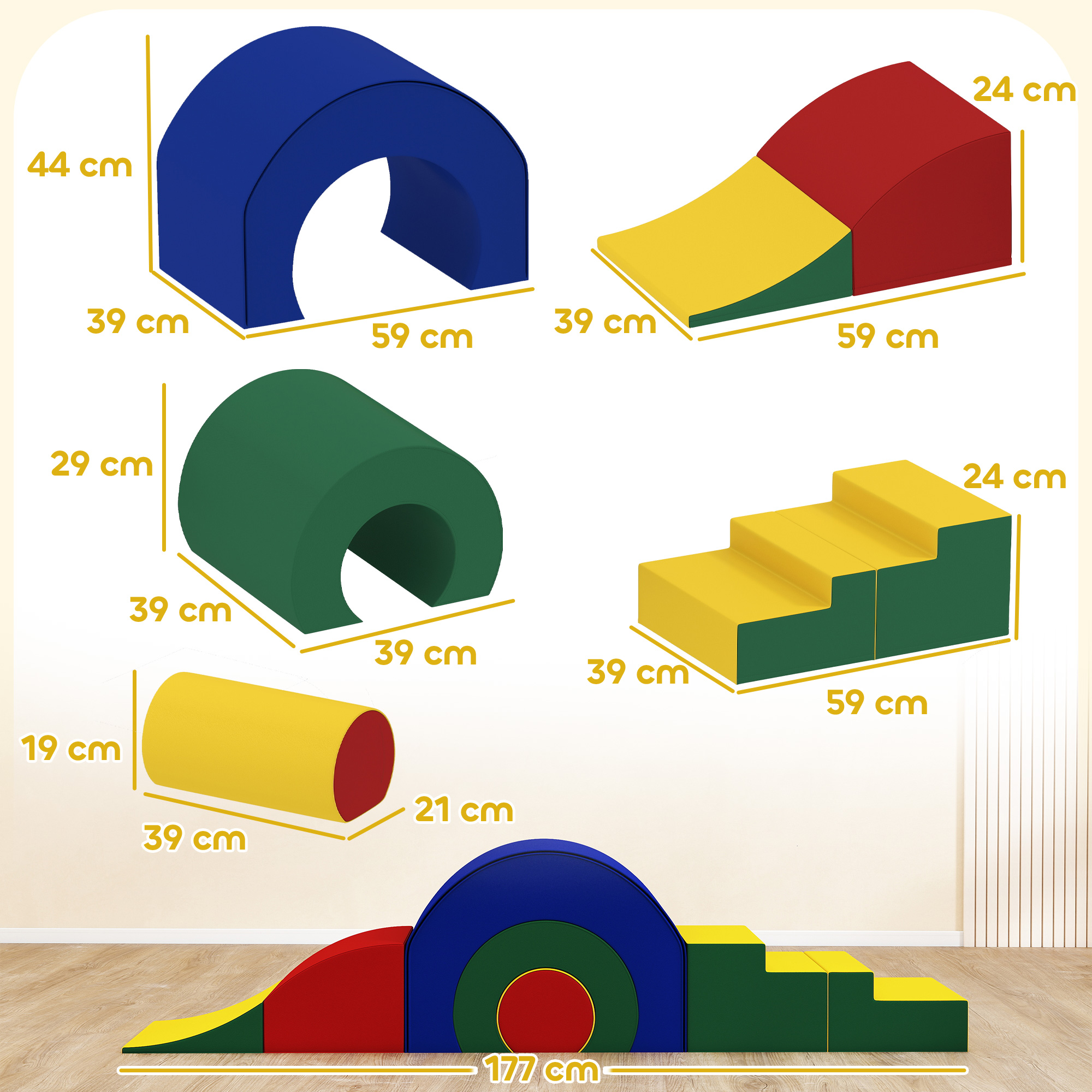 5-teiliges Softbaustein-Set für Babys & Kleinkinder, Schaumstoff, Kunstleder, 5 kreative Formen, Indoor-Set zum Klettern, Krabbeln, Spielen, Bunt
