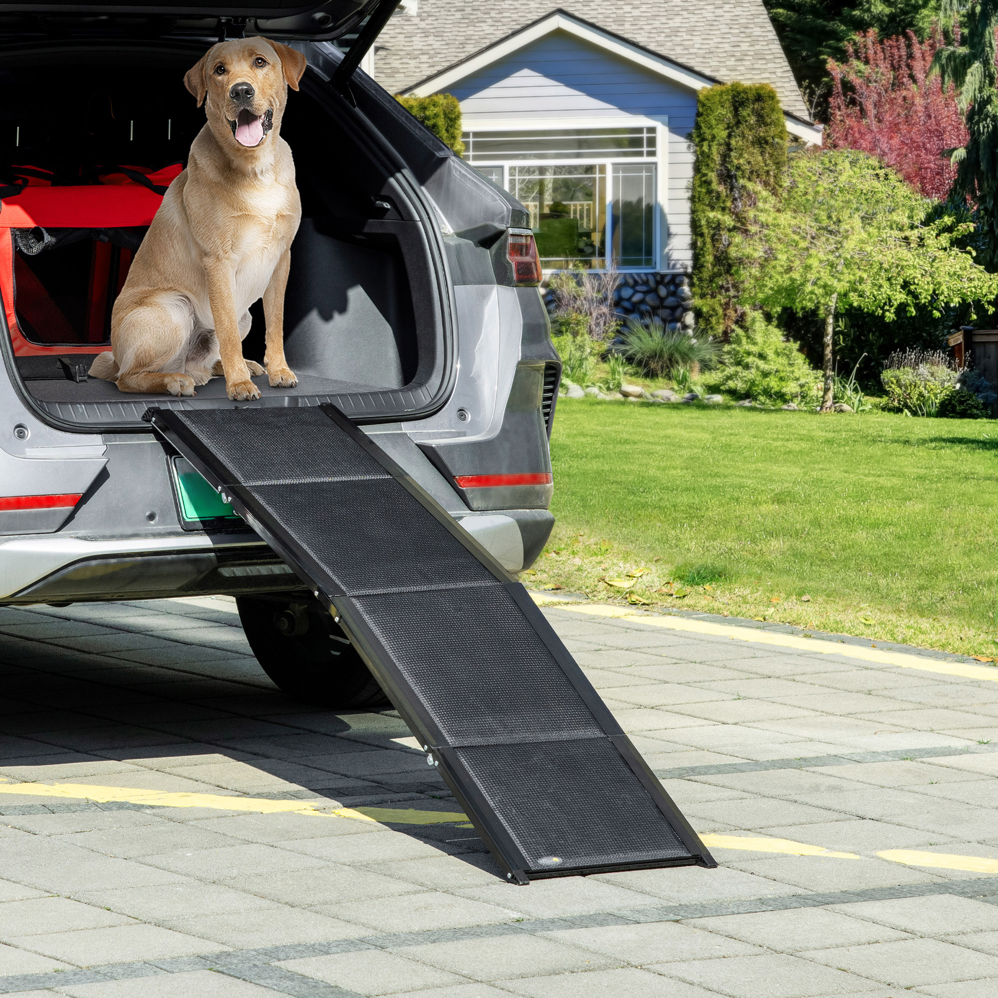 Haustierrampe, klappbar, rutschfest, Hunde bis 40 kg, 158 cm x 43.5 cm x 2.5 cm, Schwarz