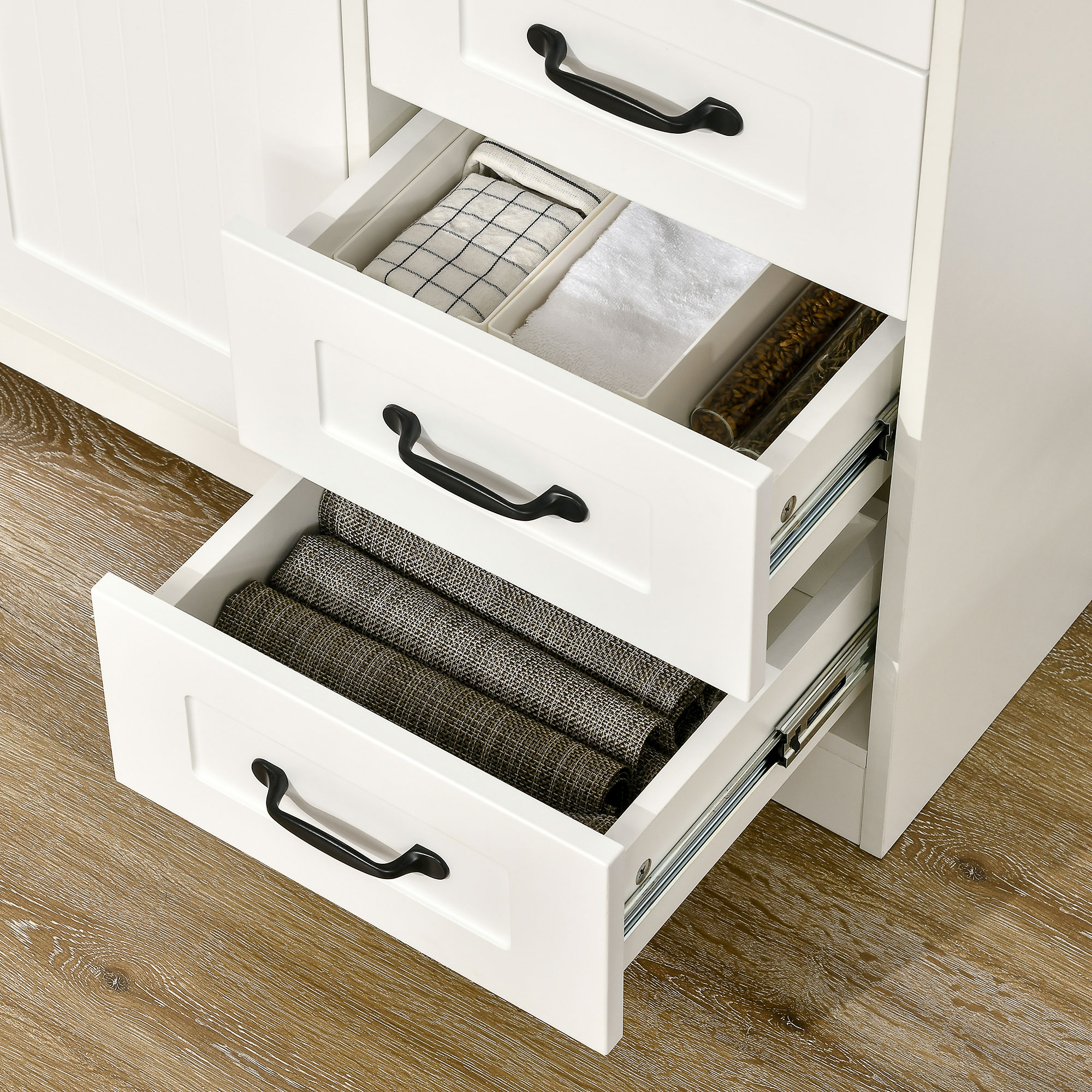 Sideboard Kommode Anrichte, Modernstil, 4 Schubladen, 1 Schrank, 105 cm x 40 cm x 76 cm, Weiß