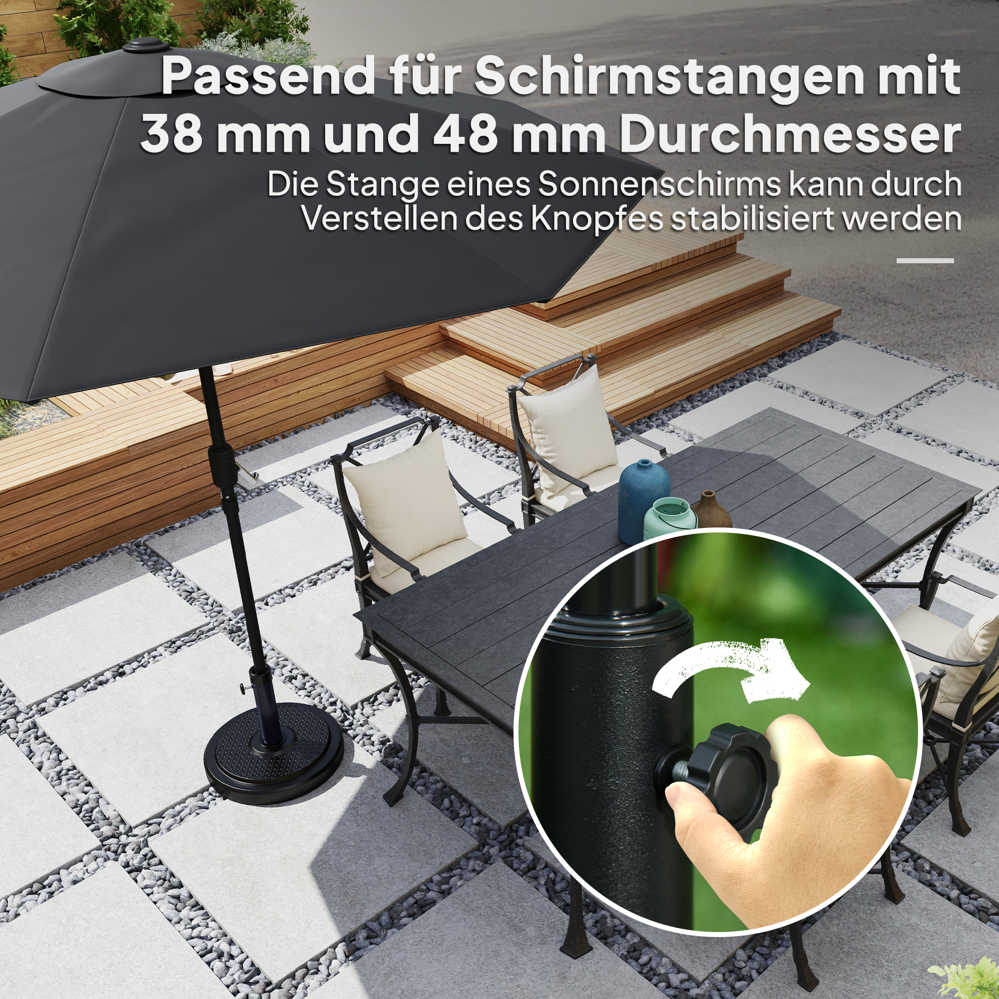 Sonnenschirmständer aus Zement 22kg Rund Schirmständer mit Feststellknopf, für Sonnenschirm 38mm/48mm