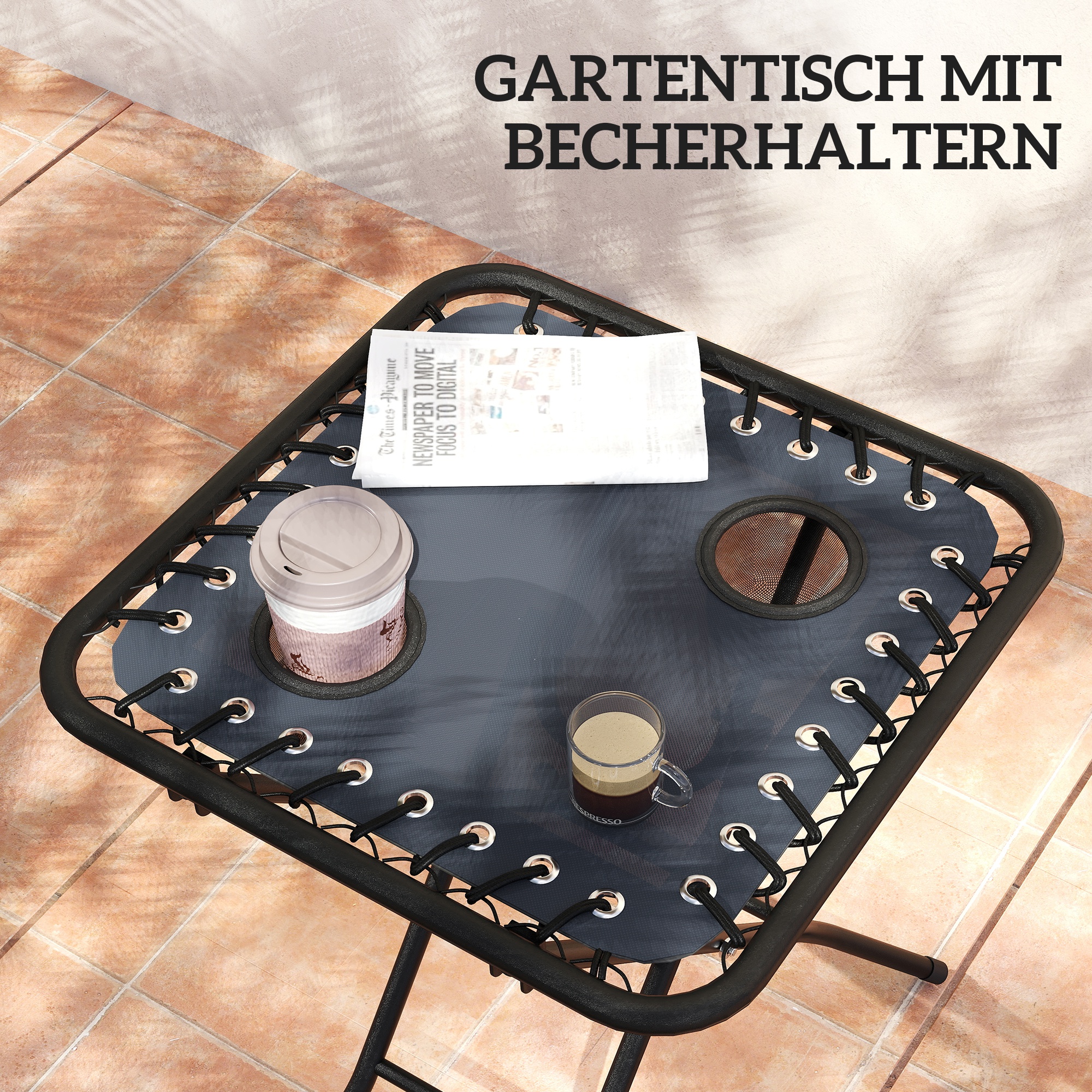 Sonnenliege 2er Set klappbar Zero Gravity Liegestuhl mit Kopfstützen Beistelltisch inklusive 2 Getränkehalter