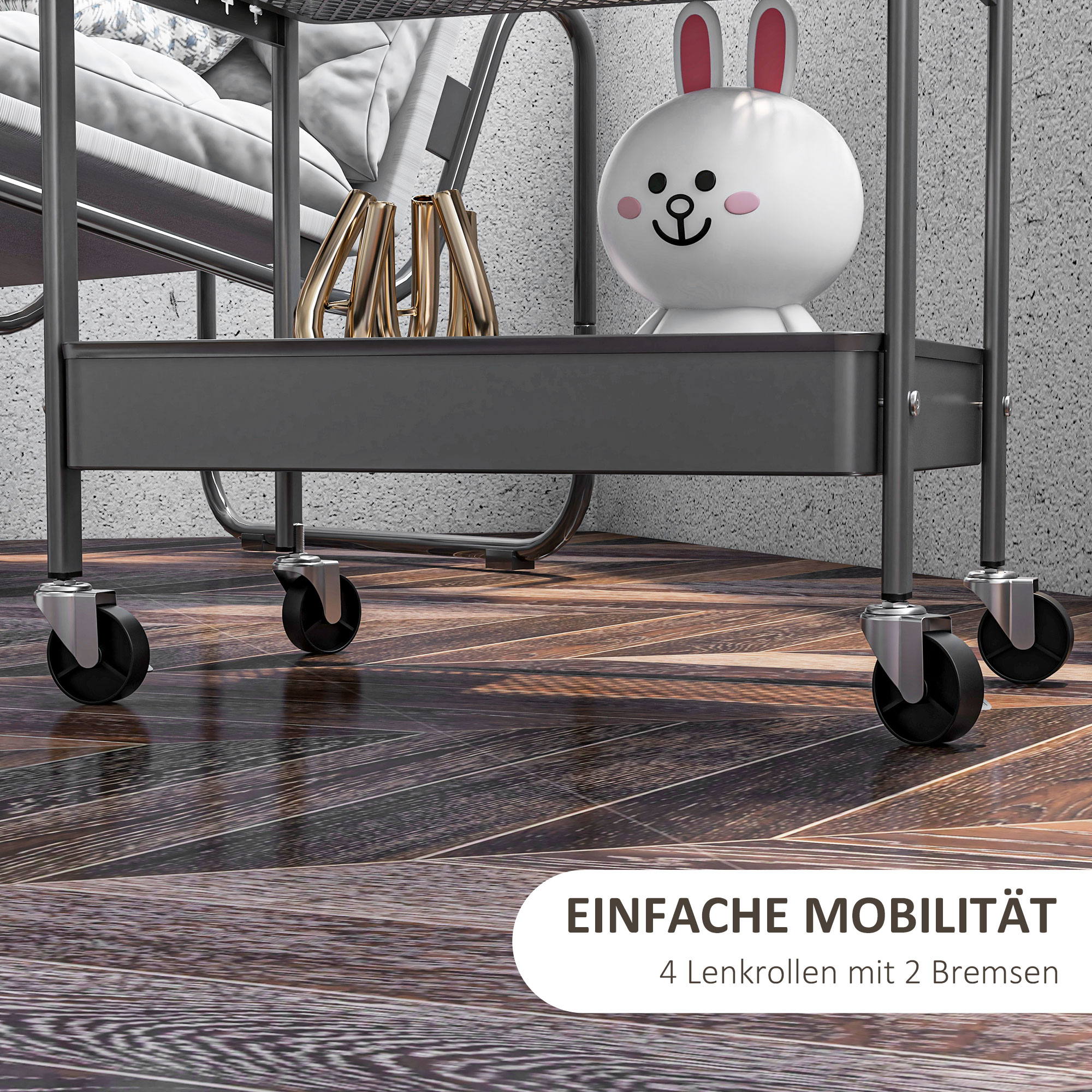 Mehrzweckwagen Rollwagen Küchenwagen, 3 Regale, 4 Rollen, 53,5 cm x 30,5 cm x 75 cm, Grau