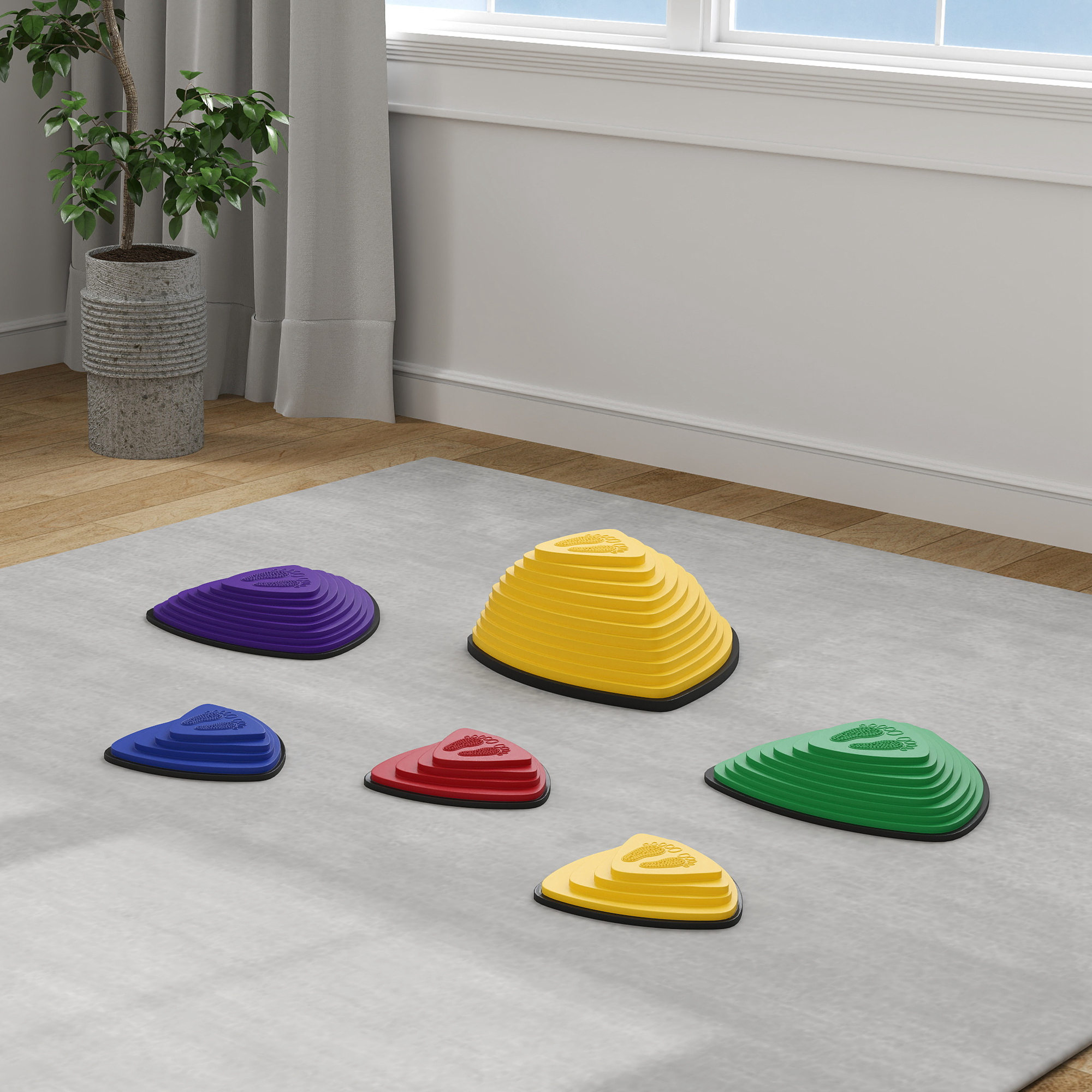 6er-Set Trittsteine, rutschfestes Design, für drinnen & draußen, stapelbar, Bunt