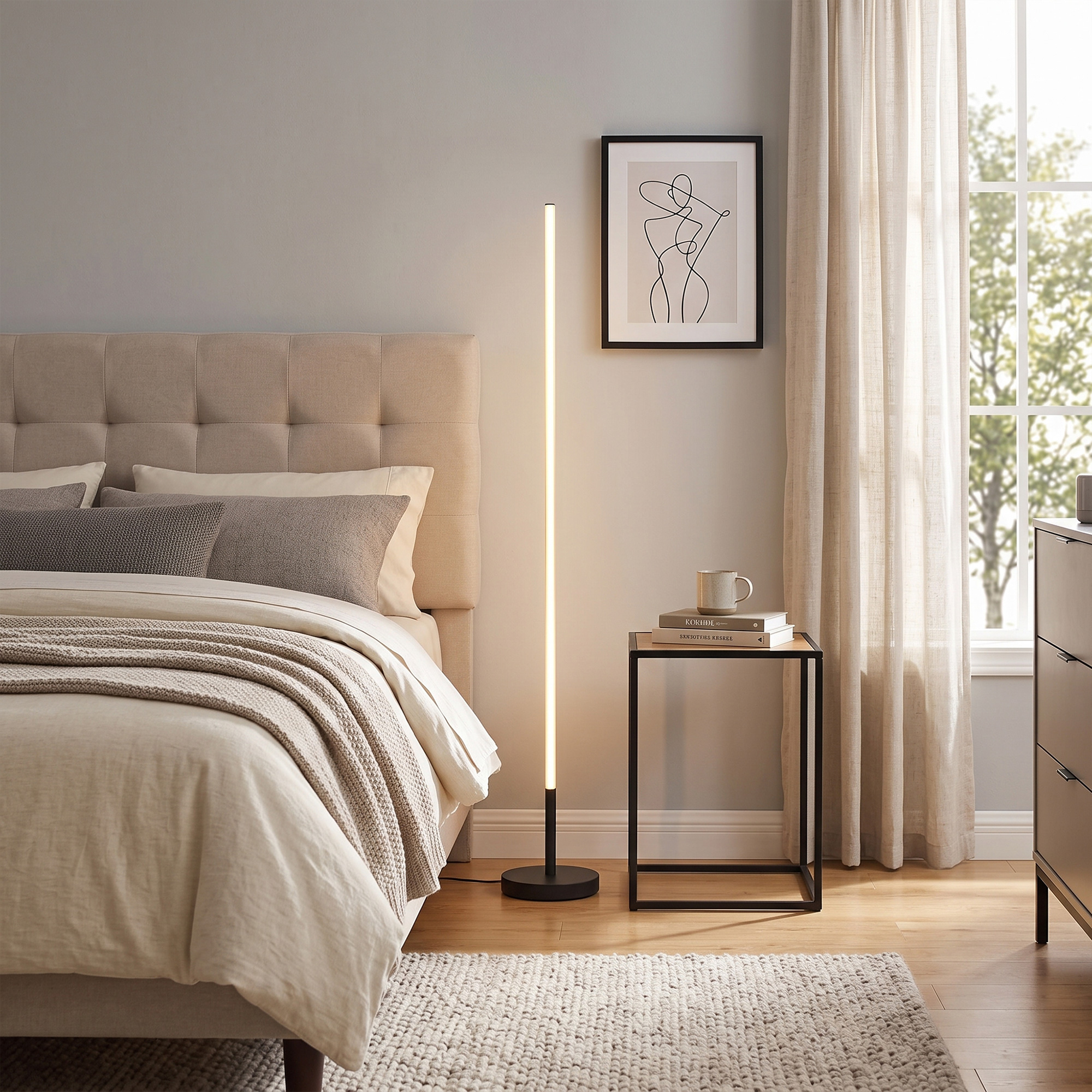 LED-Ecklampe, moderne Stehlampe, 1450 lm, 3 Helligkeitsstufen, Fußschalter, 3000 K, Wohn-/Schlafzimmer, Schwarz
