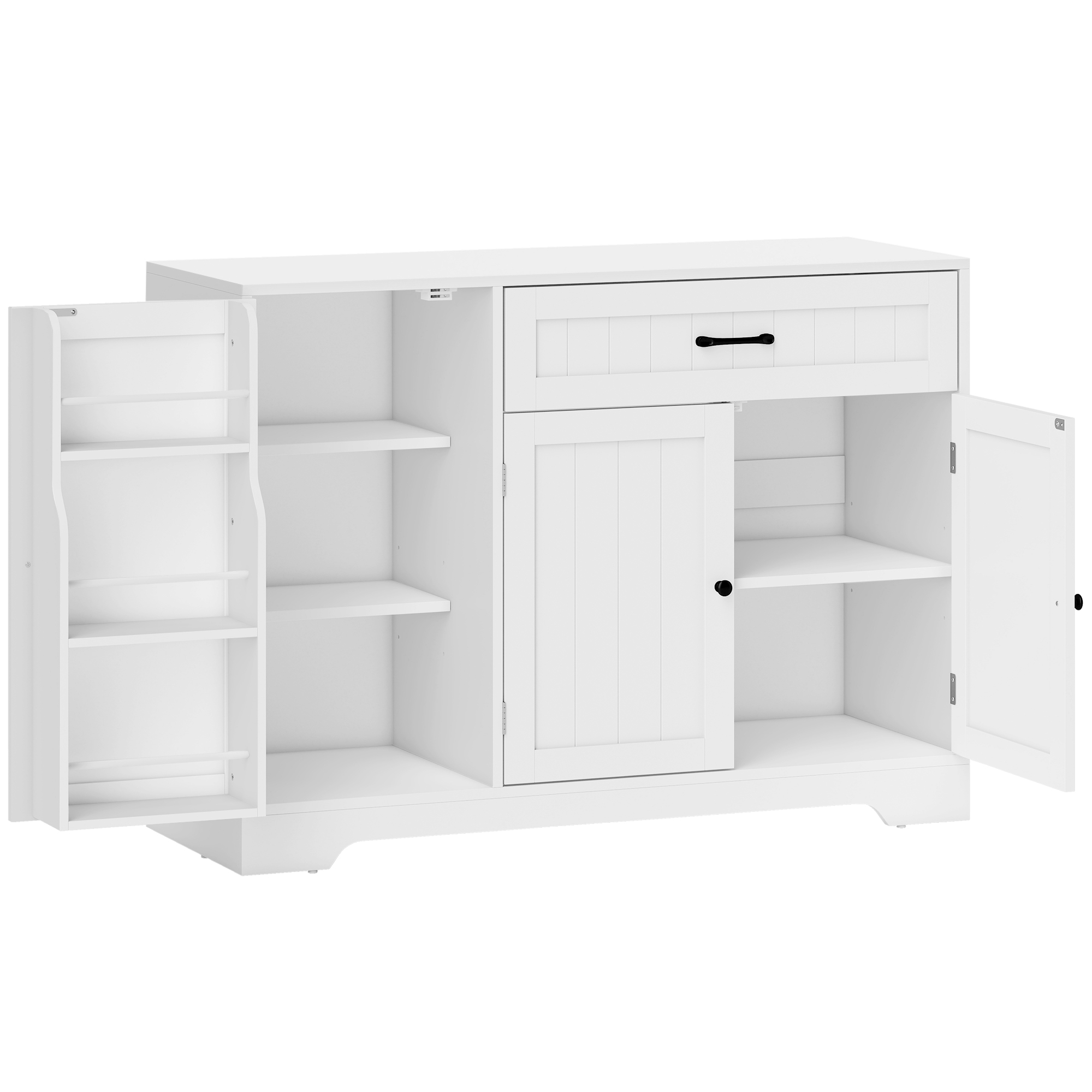 modernes Küchen-Sideboard mit Schublade, verstellbaren Regalen, kleine Küchen-Vorratskammer mit Türfächern, Weiß