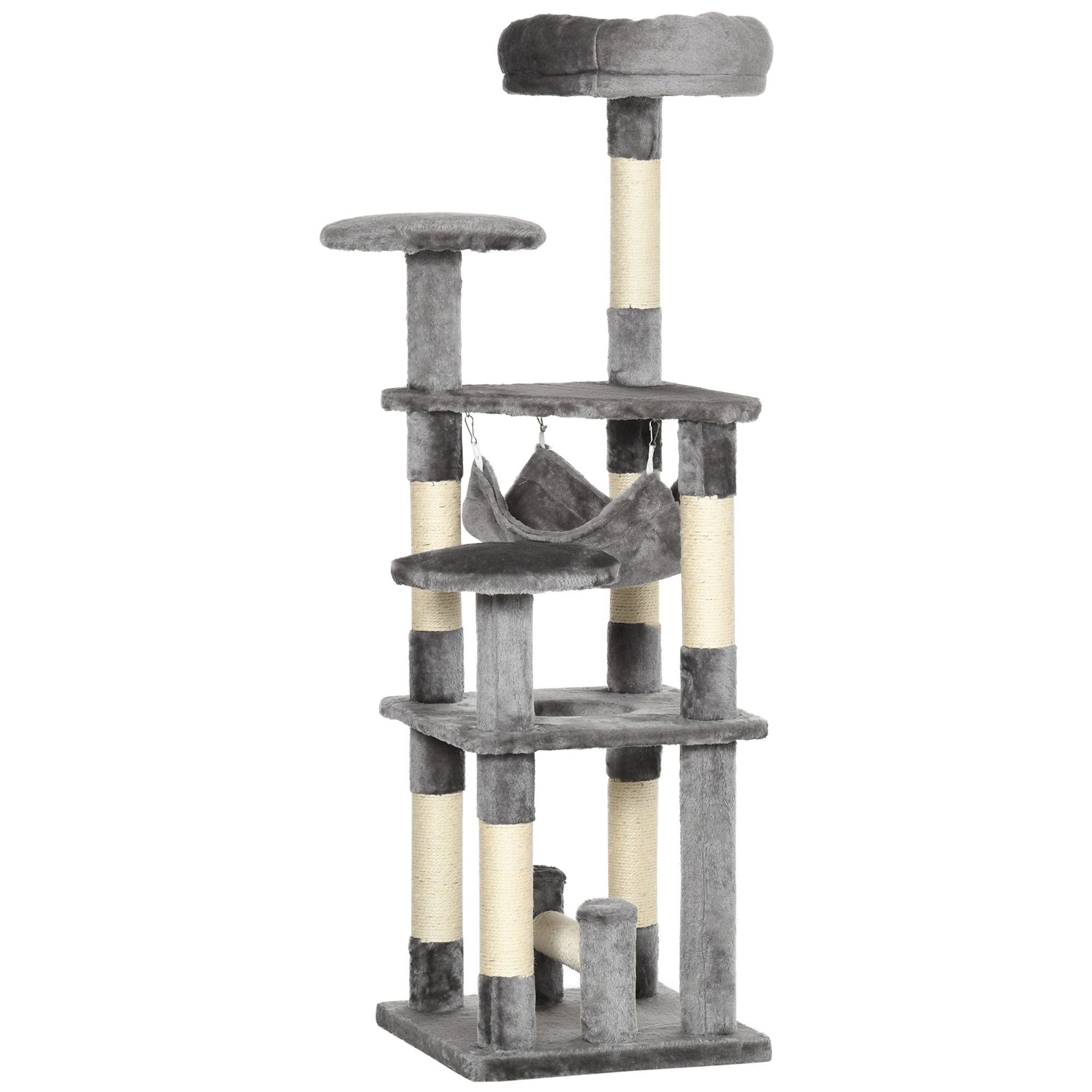 Katzenbaum Katzenkratzbaum Katzenspielturm Katzen Kletterbaum Kratzbaum Hängematte Grau L40 x B40 x H132 cm