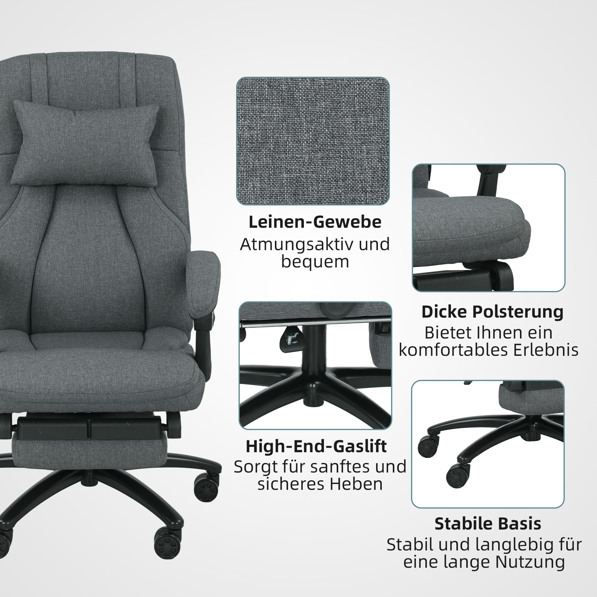 Massage-Bürostuhl, USB-Schnittstelle, schwenkbare Räder, Dunkelgrau