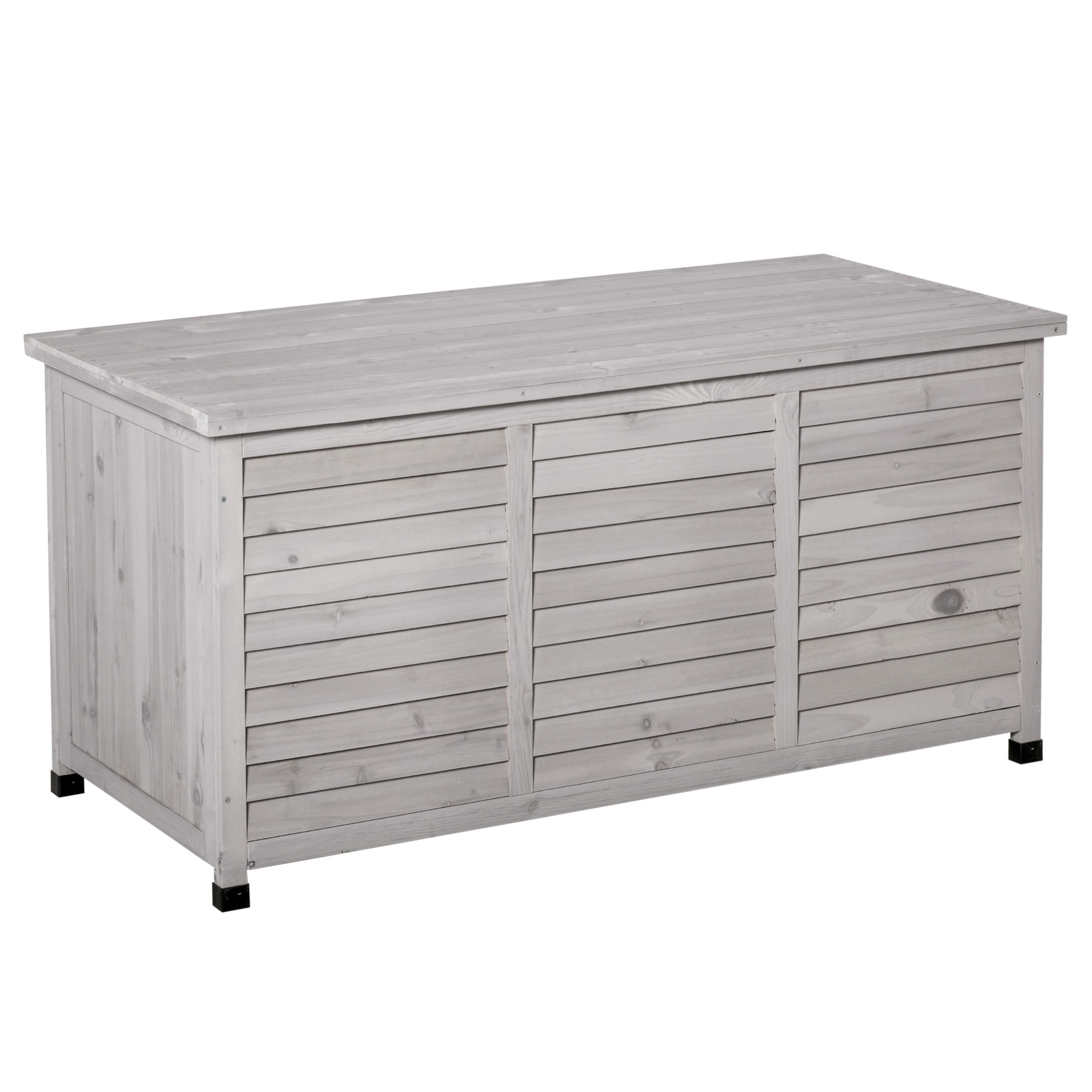 Gartenbox, wetterbeständig, luftdurchlässig, Kissenbox, Aufbewahrungsbox, Fichtenholz, grau, 127 x 56 x 60 cm