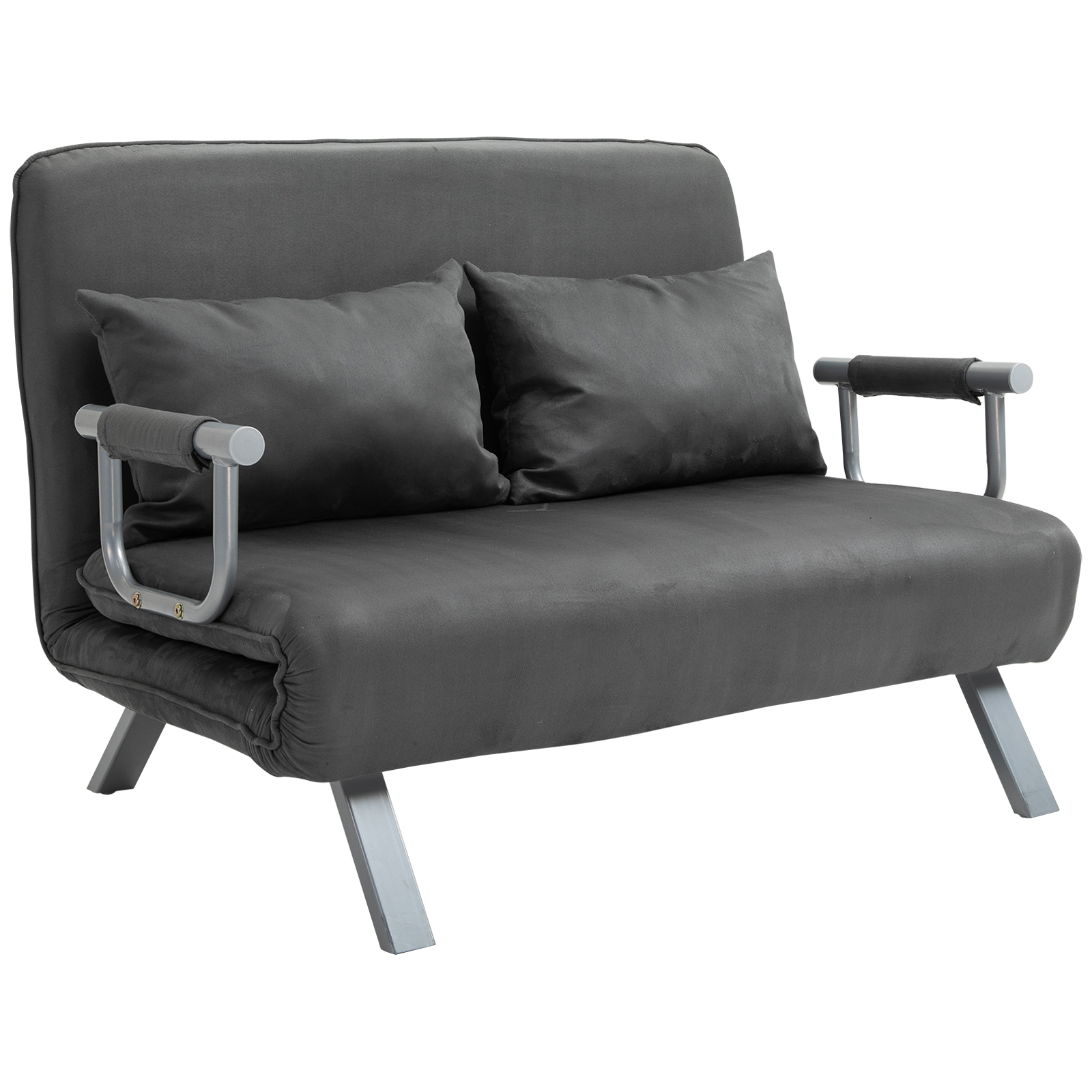 3 in 1 Schlafsofa 185x105cm Schlafcouch mit 5-stufig Verstellbarer Rückenlehne, Wurfkissen, 2 Sitzer Sofa mit Schlaffunktion, Samtoptik, Chaiselounge für Wohnzimmer, Schlafzimmer, Grau