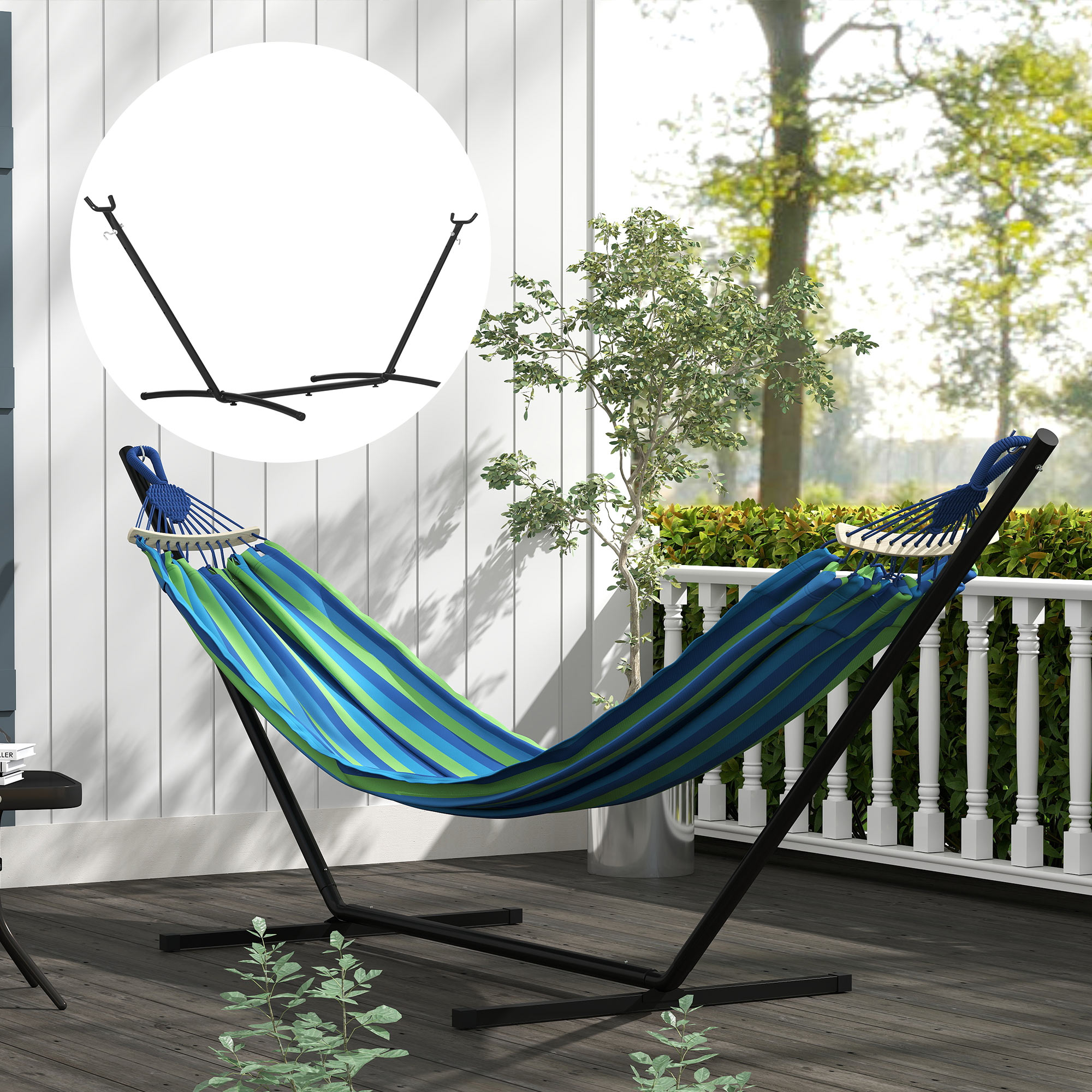 Hängemattengestell für Hängematte Hängemattenständer mit Haken Garten Strand Metall 280 x 120 x 110 cm bis 120KG