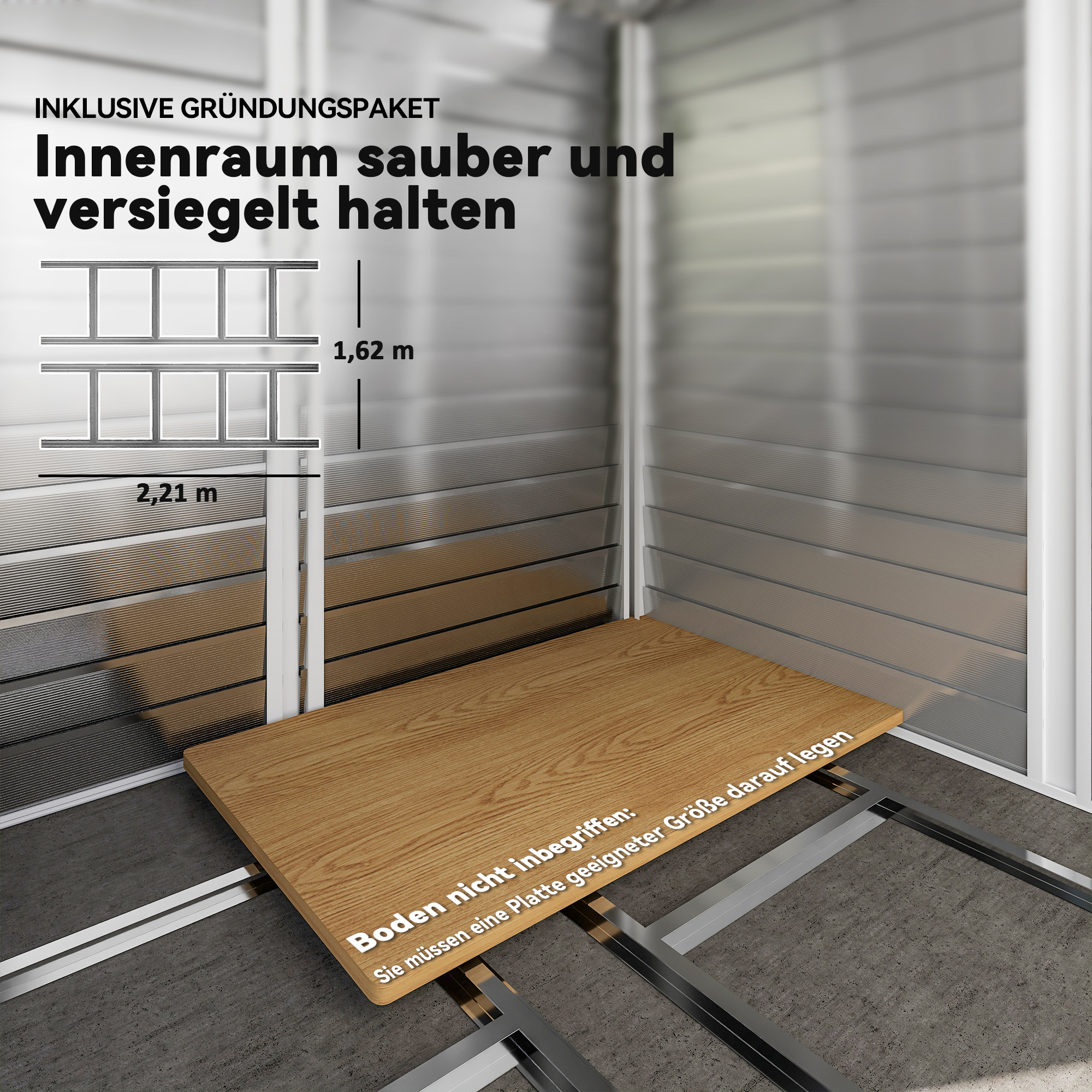 Geräteschuppen aus Metall, wetterfest & rostfrei, abschließbar,  2,40 x 2,06 x 1,98 m, Hellgrau