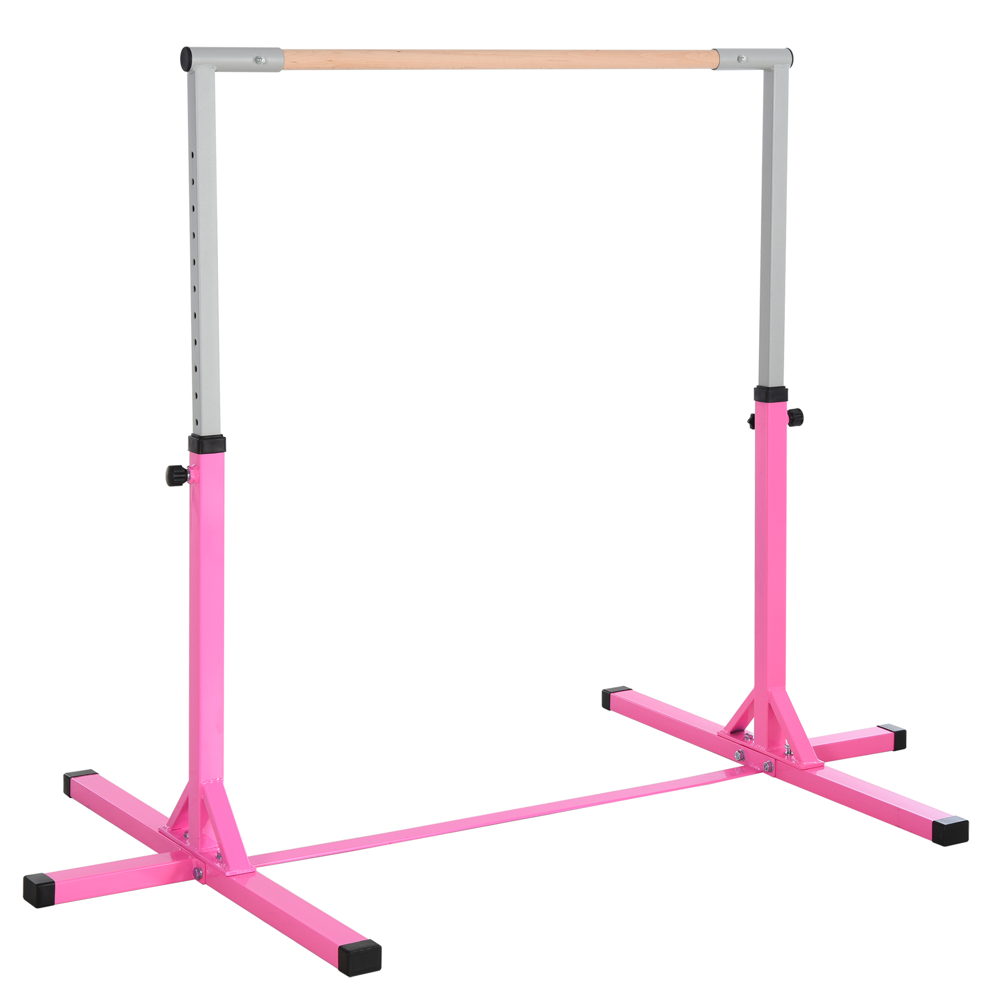 Gymnastikstange für Kinder, höhenverstellbar Turnreck Reckstange, Reck Turnstange für Indoor & Outdoor aus Holz & stabile Stahlkonstruktion bis 75 kg belastbar, für 3+ Kinder, Rosa