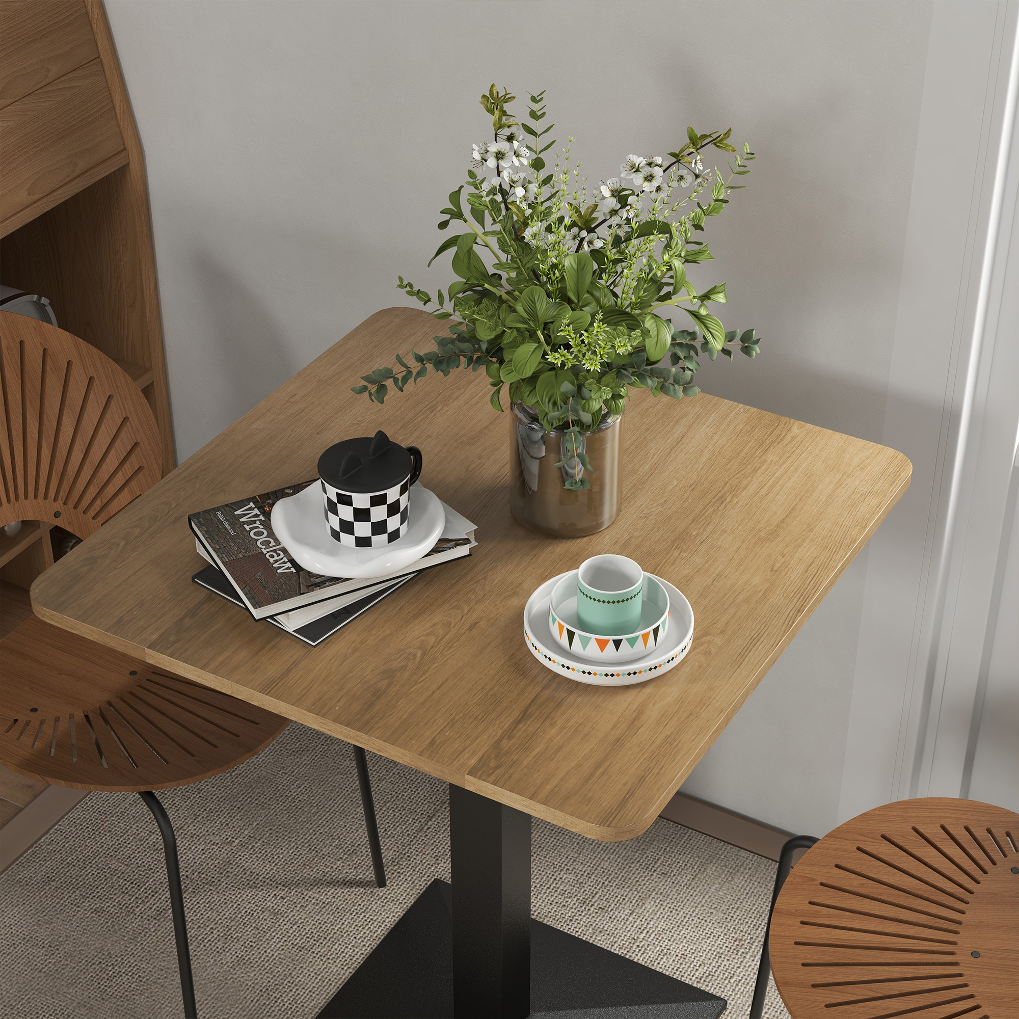 Esstisch Quadratischer Küchentisch für 2 Personen Esszimmertisch mit Holzoptik Stahlbasis 70 x 70 x 75 cm Dunkelbraun