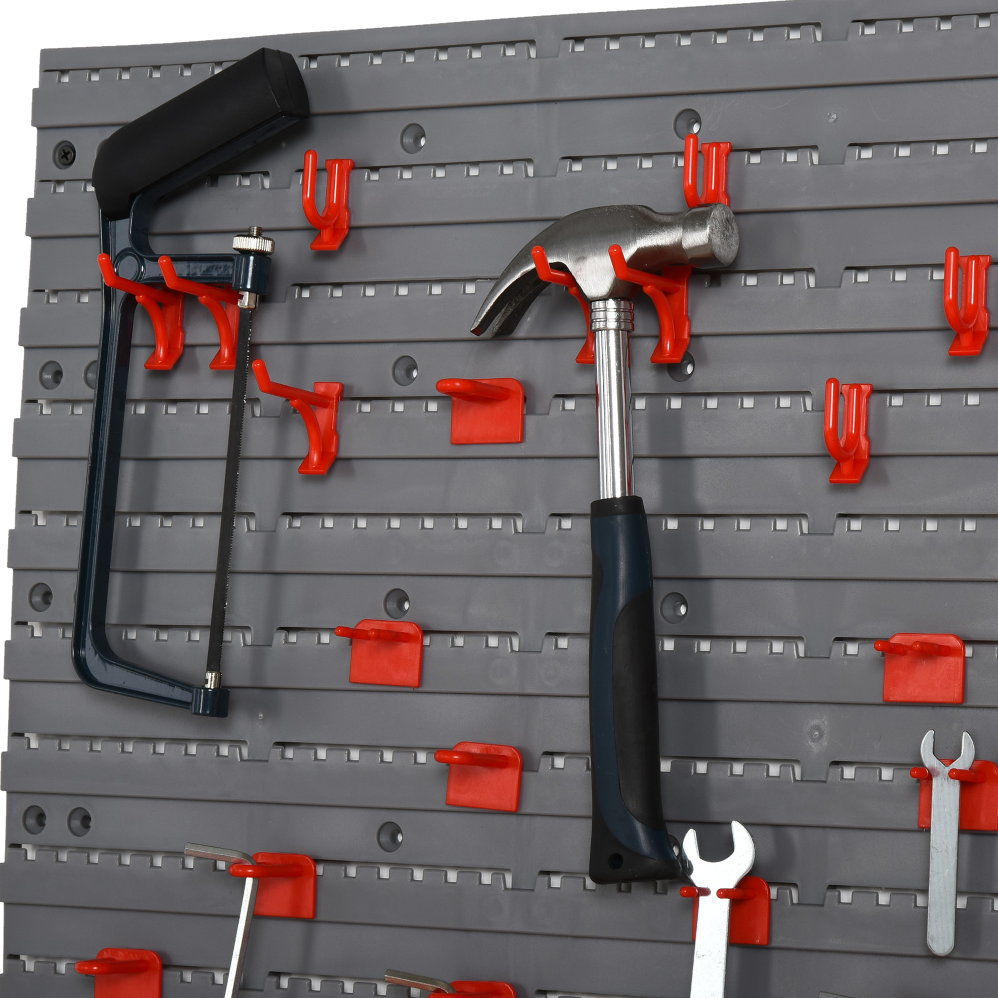 Werkzeuglochwand Wandregal 54 tlg Werkzeughalter Werkzeugwand für Werkstatt Sichtlagerkästen Hakenset PP Grau+Rot 95,5 x 23 x 53,5 cm