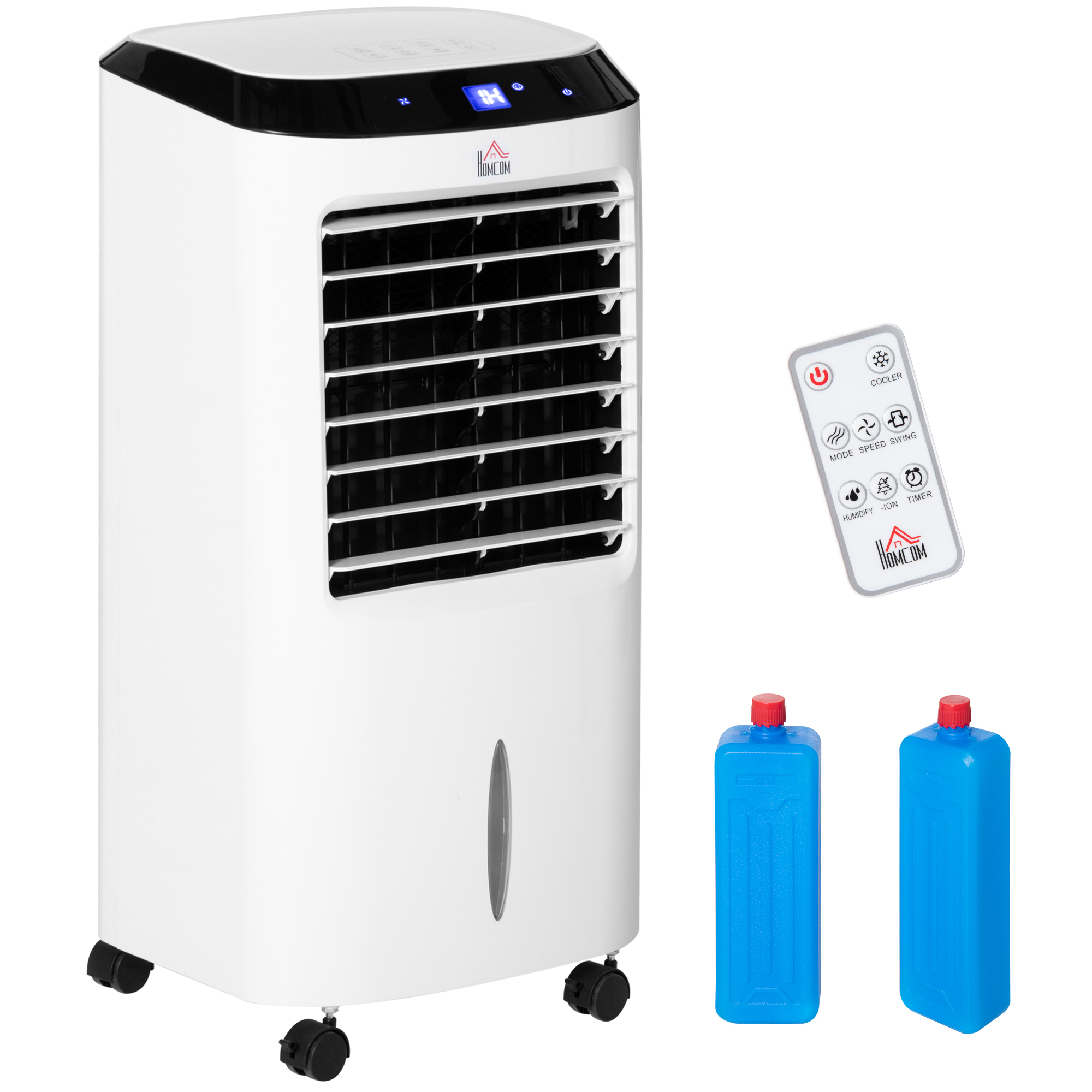 10L 4 in 1 Mobile Klimaanlage mit Luftbefeuchtung Wasserkühlung Klimagerät Luftkühler 8h Timer Fernbedienung Nutzungsraum 20? 60W ABS Weiß+Schwarz 38,2 x 31,6 x 76 cm