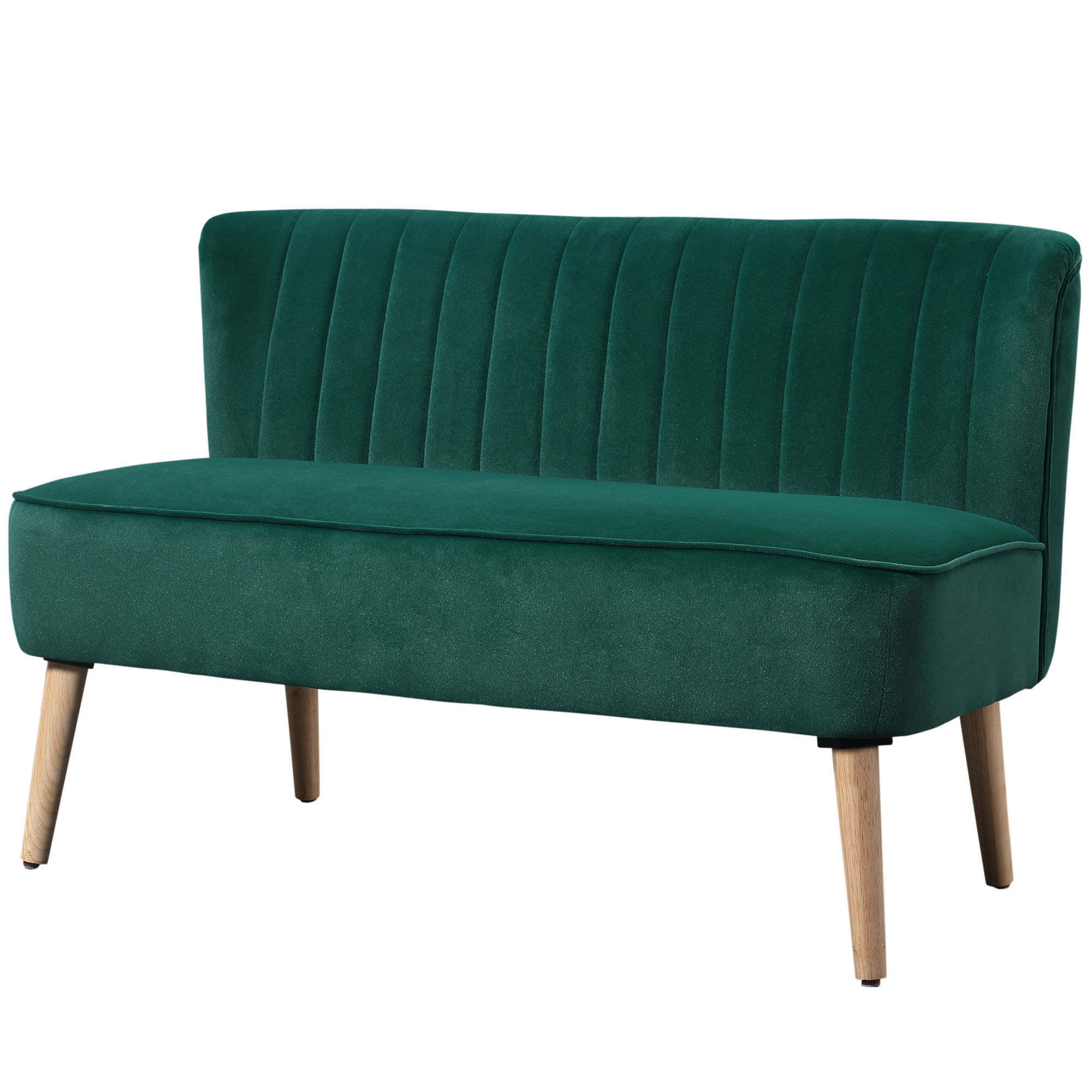Sofa Retrodesign 2-Sitzer-Sofa, Holzbeine, 117 cm x 56,5 cm x 77 cm, Dunkelgrün