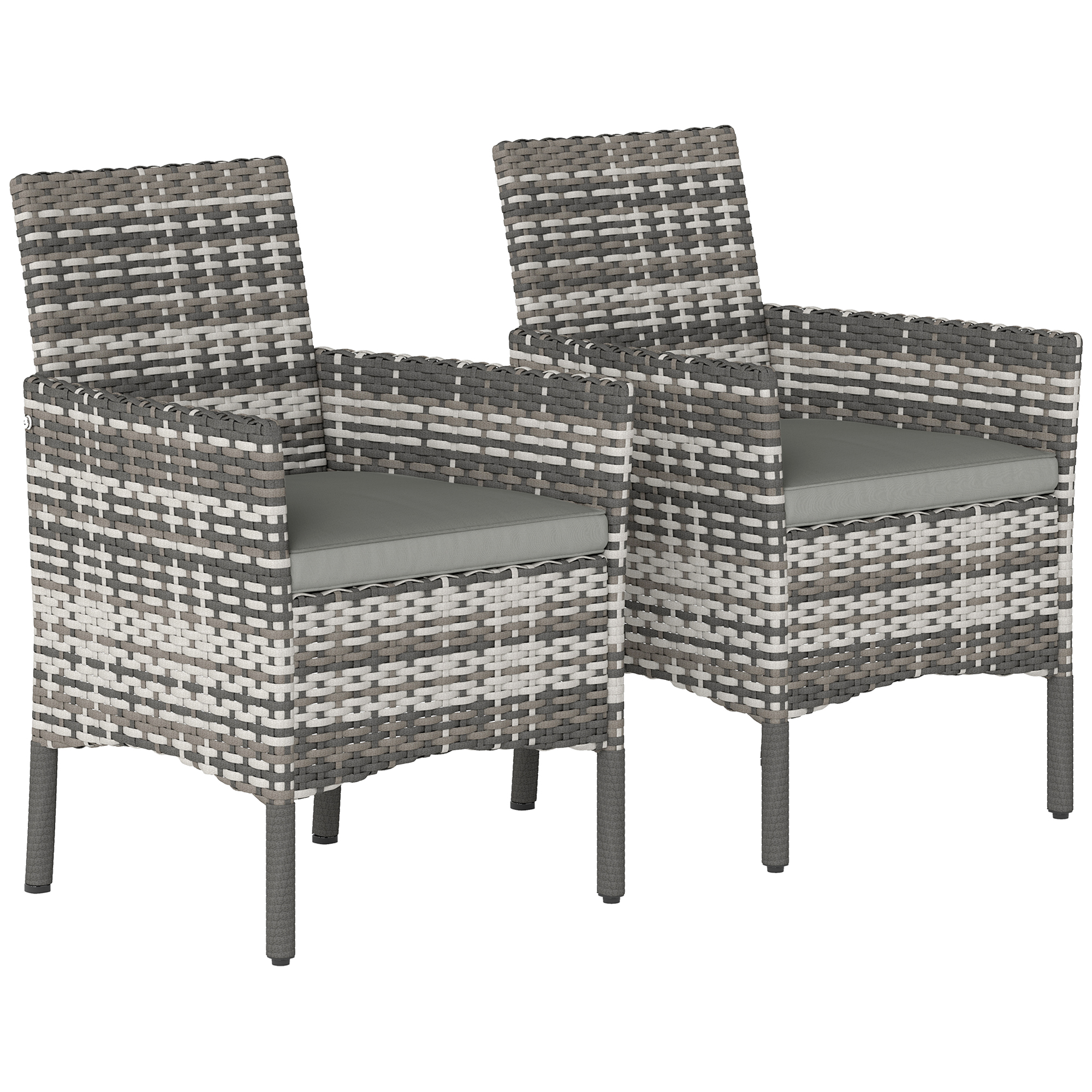 2er Set Gartenstuhl Polyrattan Gartenmöbel mit 2 Sessel Abnehmbaren Kissen Stahlrahmen Grau