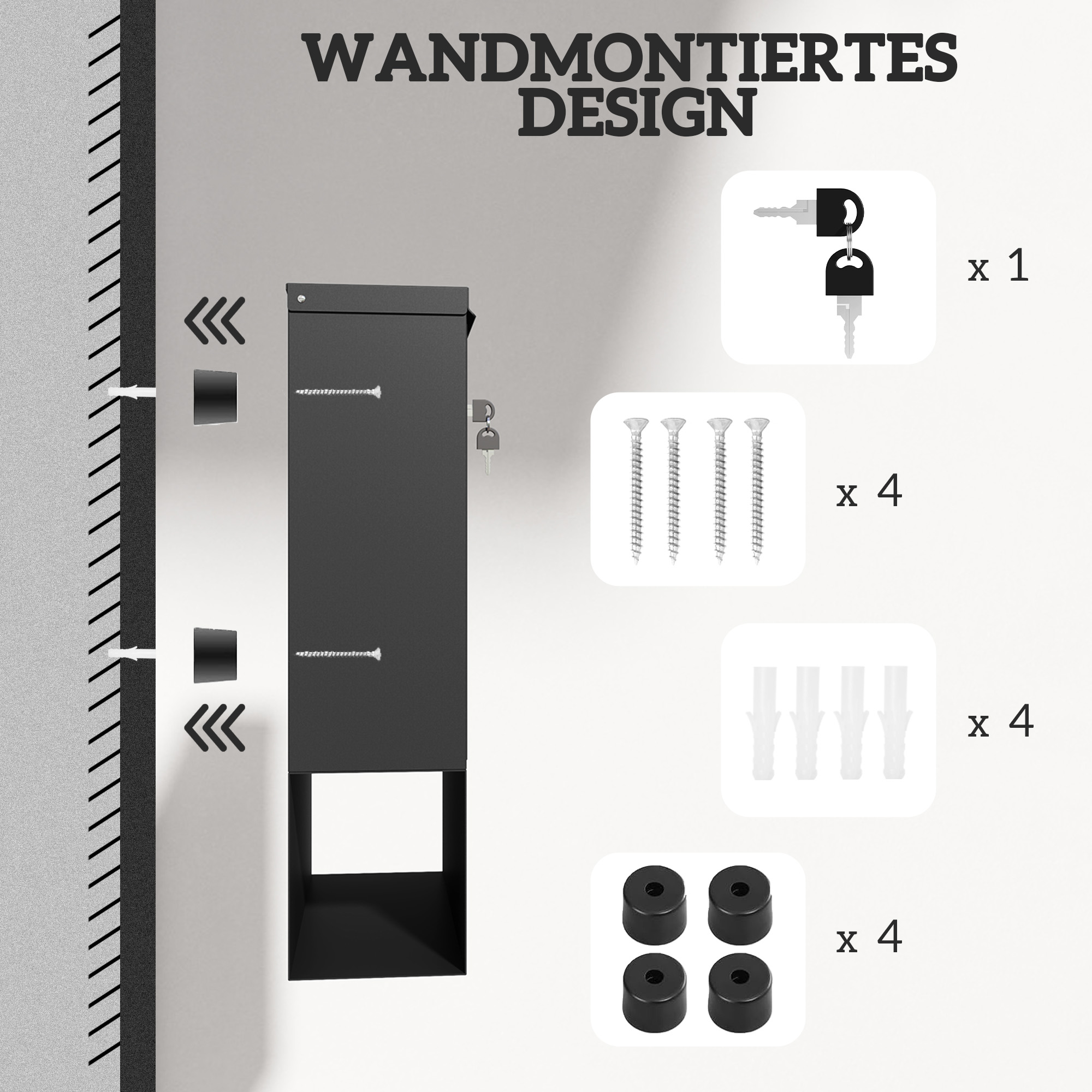 Briefkasten mit Sichtfenster, Wandmontage, abschließbar, Rost- und wetterfest, Grau