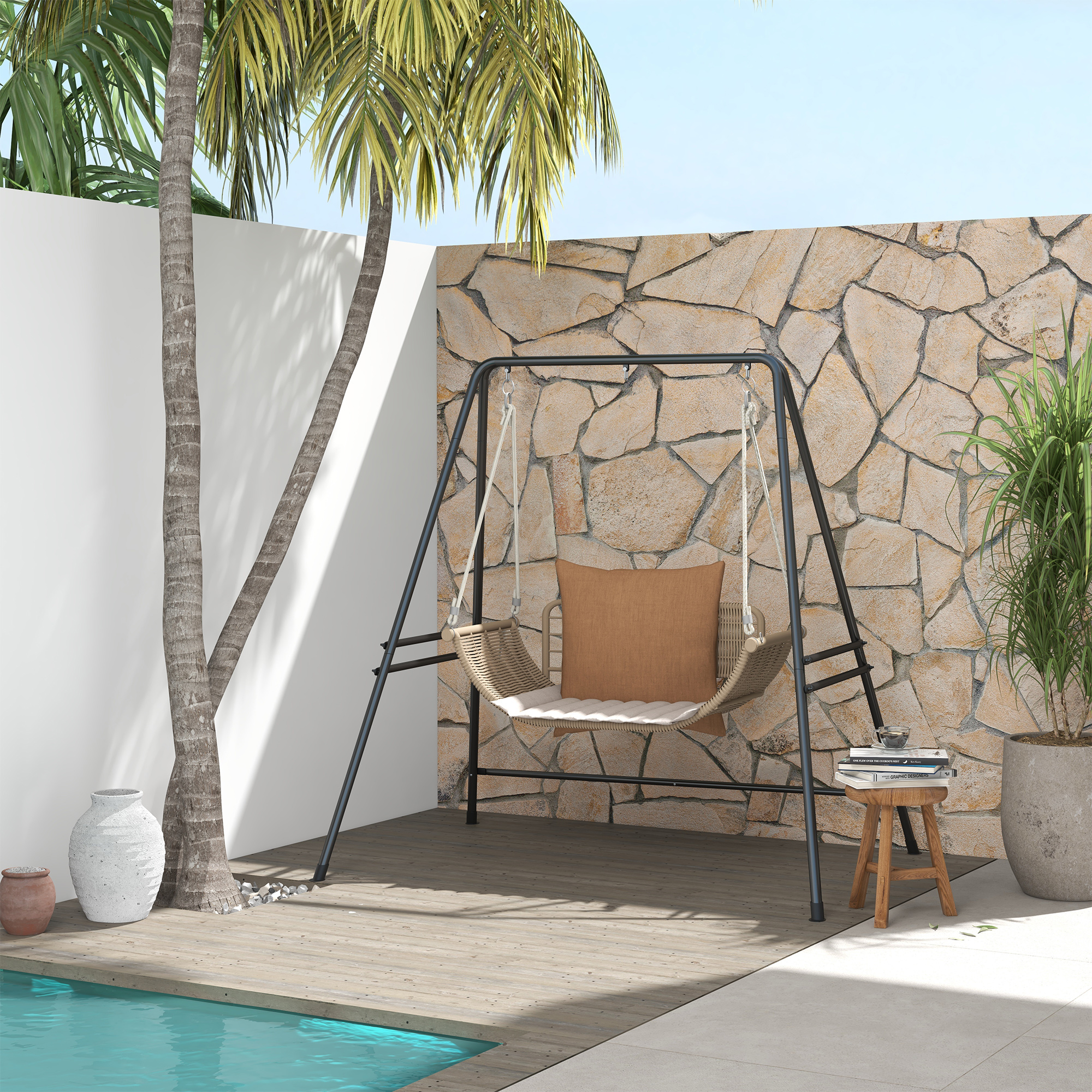 Hängestuhlgestell, robust & wetterfest, Indoor & Outdoor, bis 150 kg, Stahl, 178 x 143 x 180 cm, Schwarz