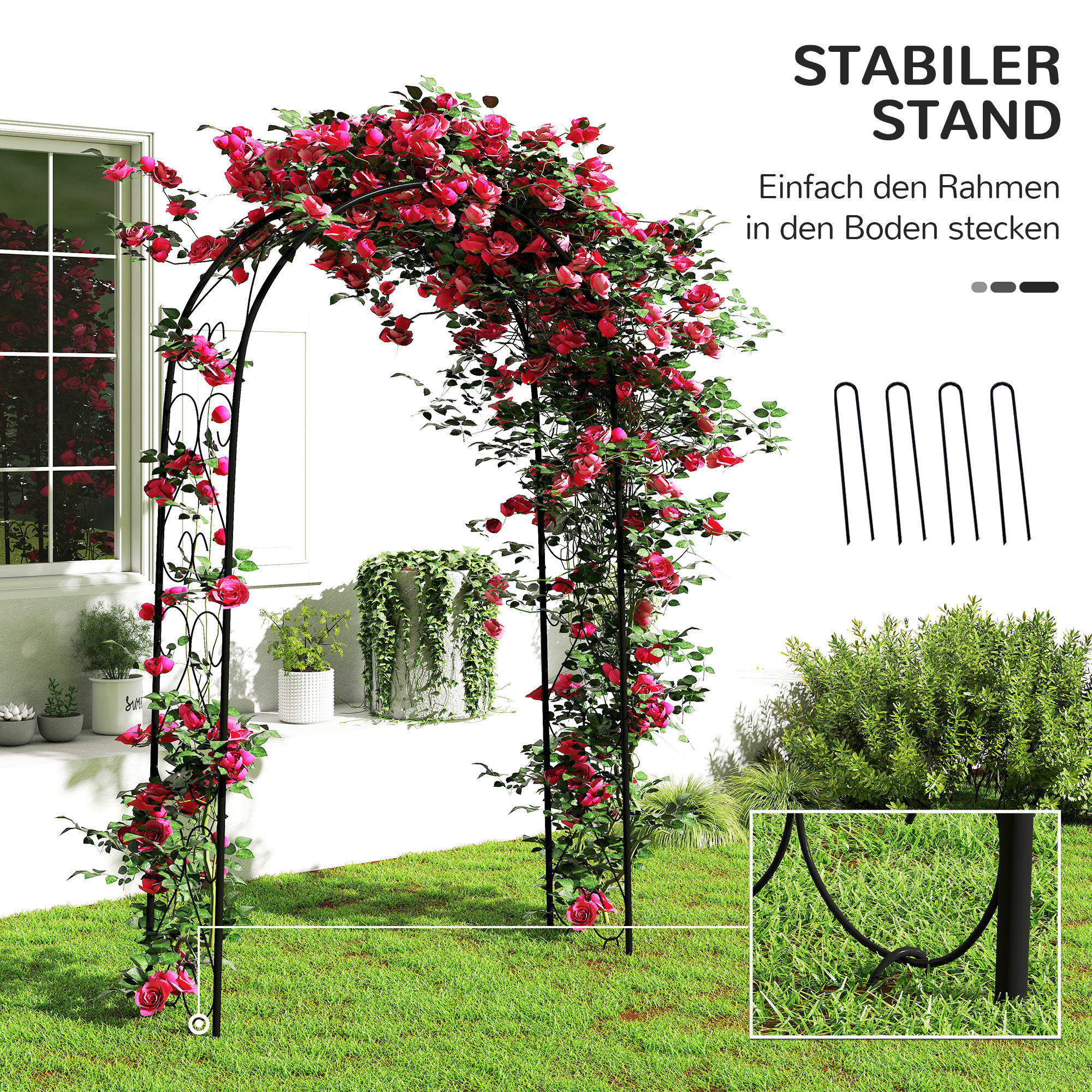 Rogenbogen Gartenbogen Torbogen, Vintage Design, 125 x 37 x 230 cm, Schwarz