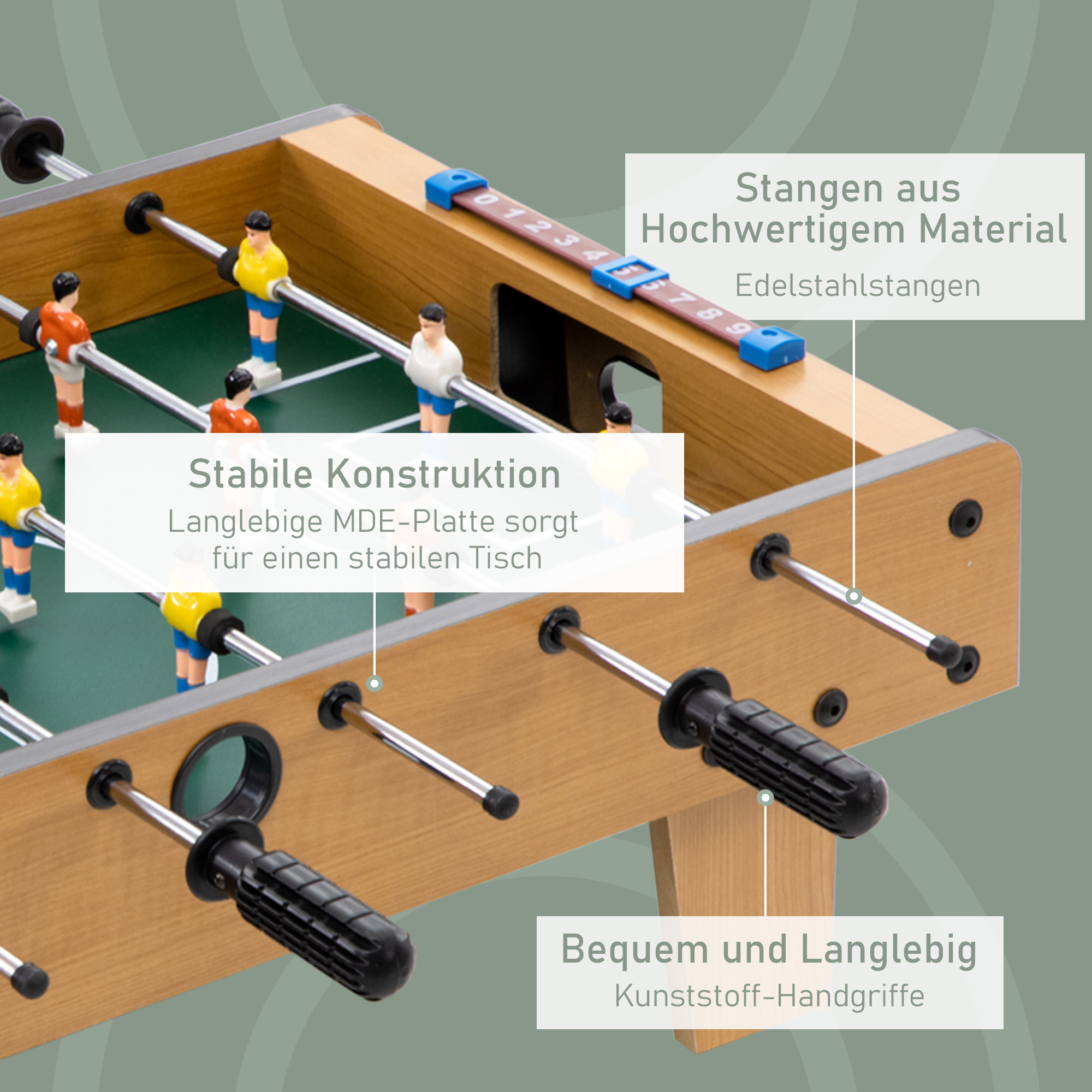 Tischfußball-Set, Kicker-Tisch, kompakte Holzstruktur, 2 Bälle, Scoreboards, Braun