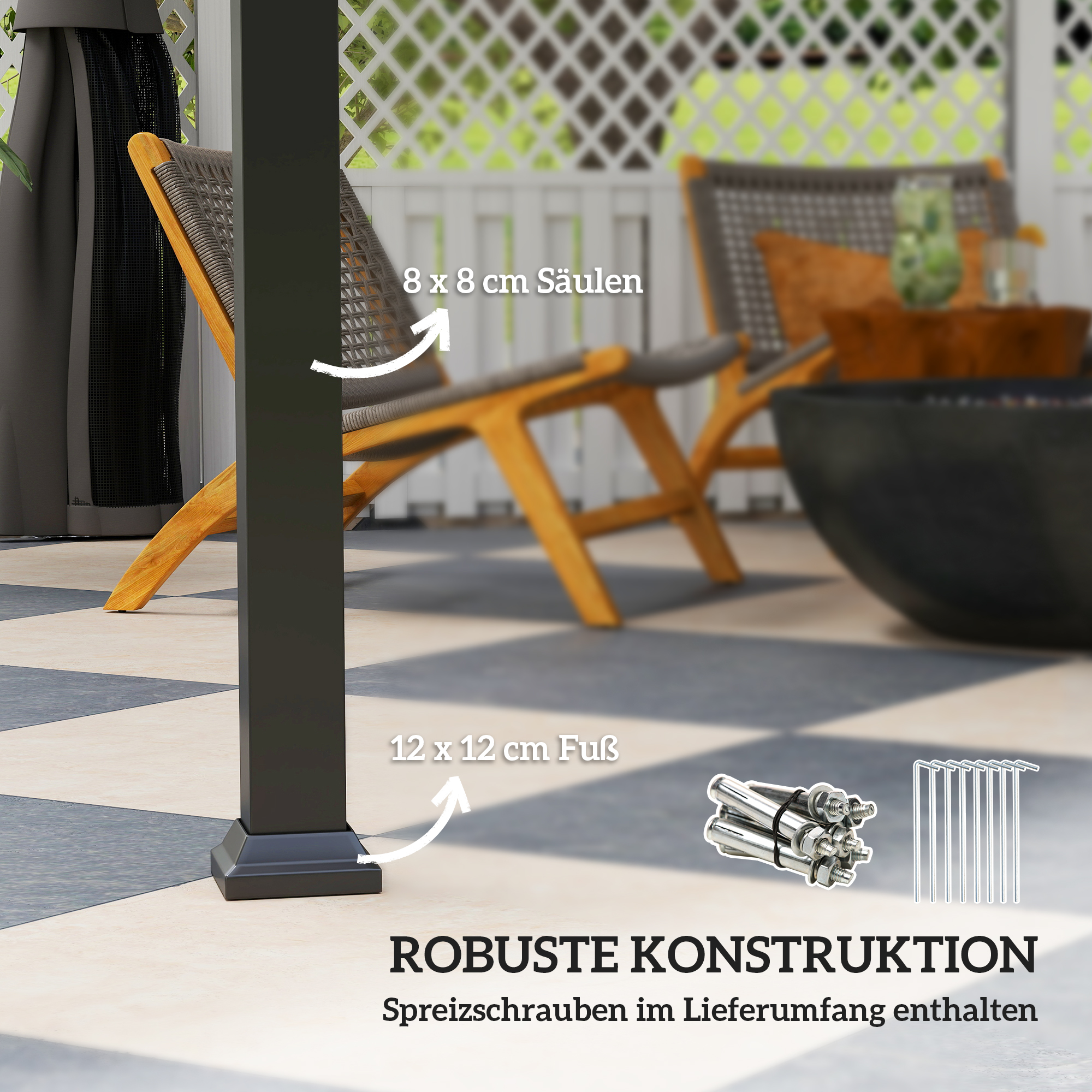 Pavillon 3 x 3 m Wasserdicht Stabil Winterfest Gartenpavillon mit Seitenteile, Netze, Haken Hardtop Dunkelgrau