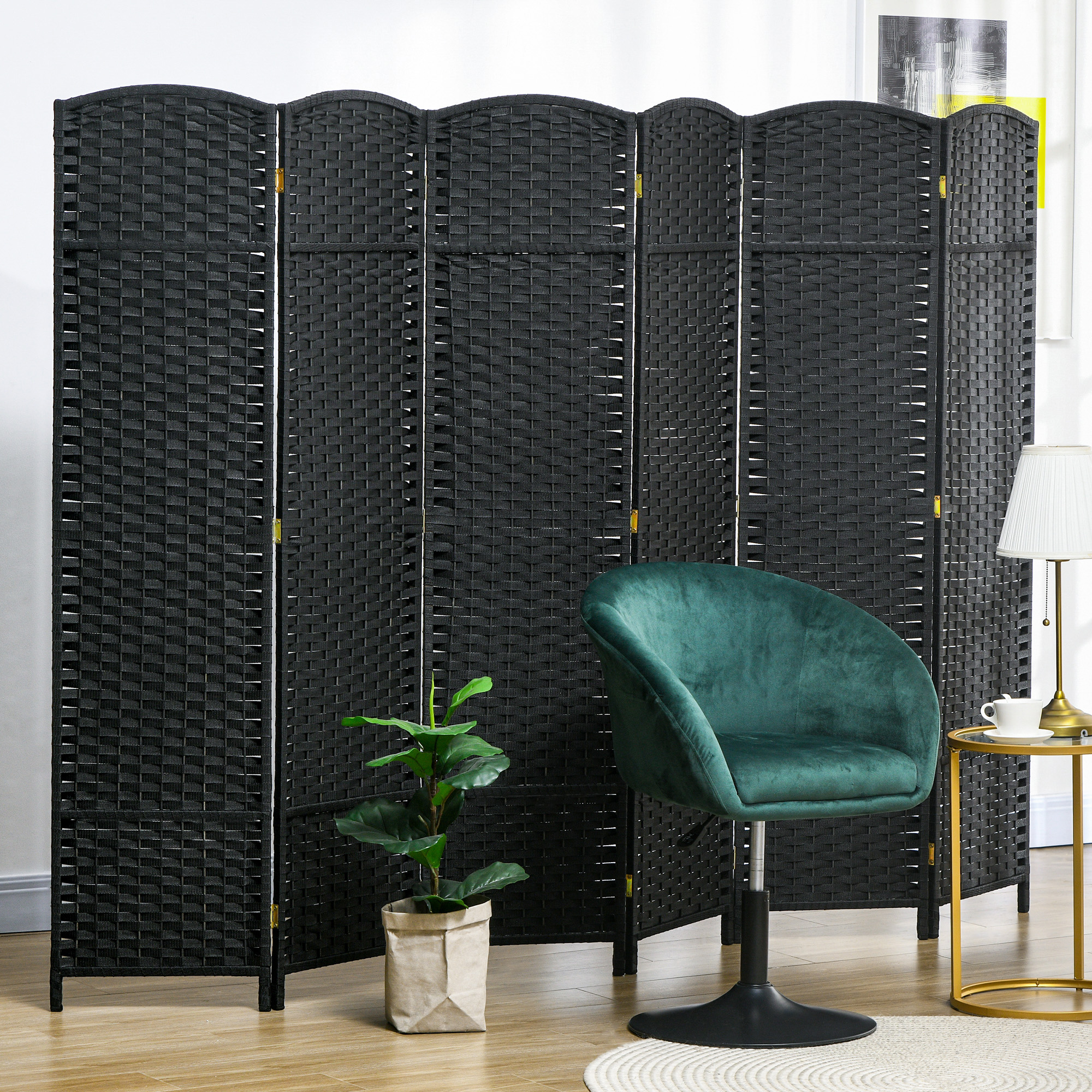 6-teiliger Raumtrenner, Faltbarer Sichtschutz, Sichtschutzwand für Wohnzimmer, Schlafzimmer, Homeoffice, Schwarz