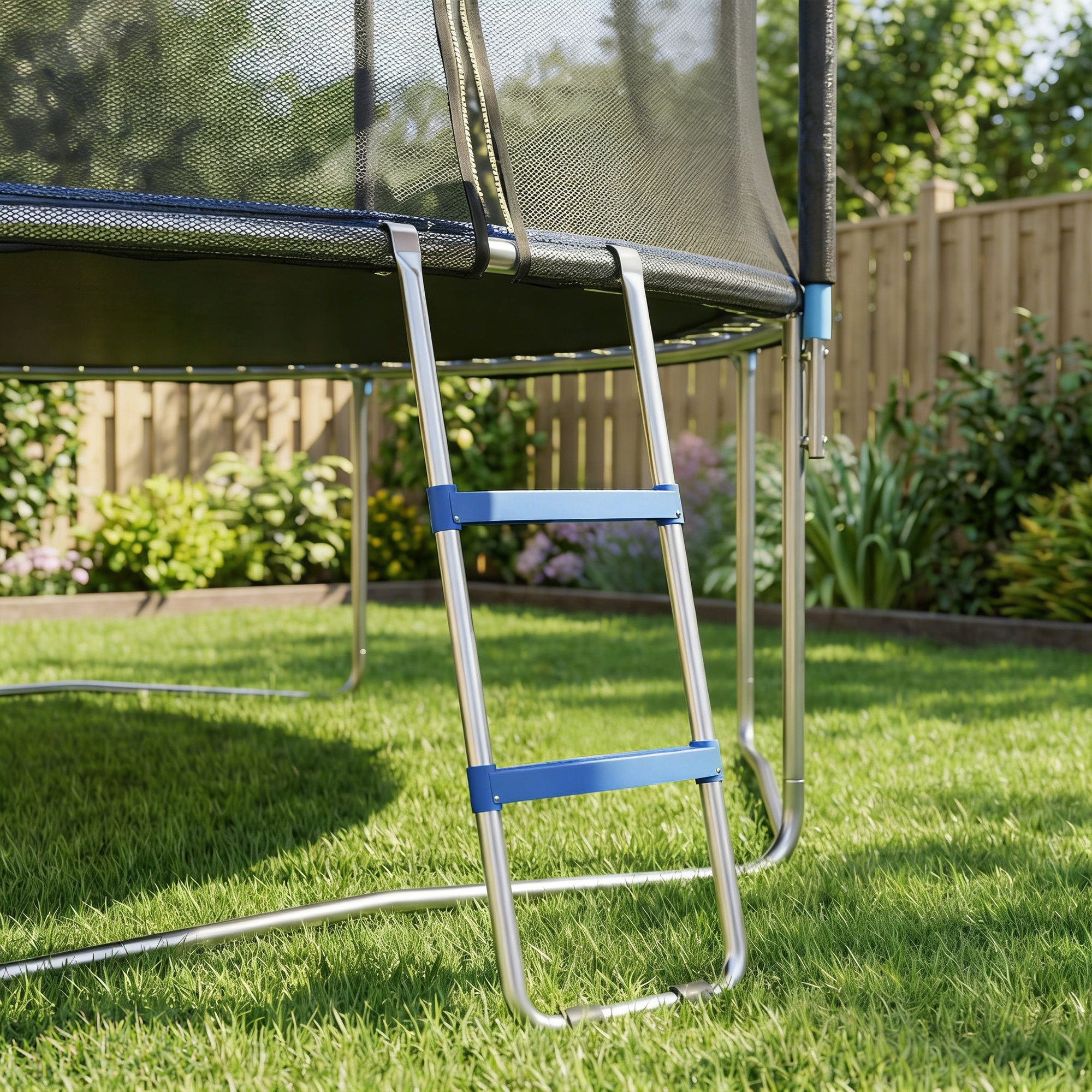 Trampolinleiter 32/63 cm 2 Stufen Einstiegsleiter Trampolin-Leiter bis 150 kg mit verzinktem Stahlrahmen Blau