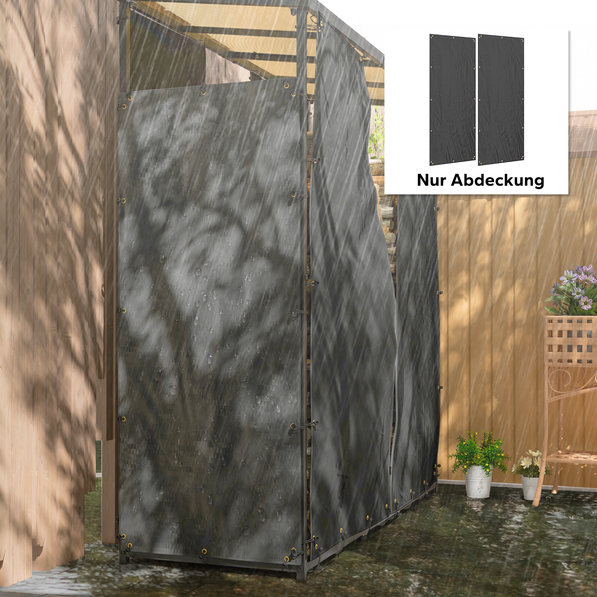 Abdeckung für Brennholzregal, 2er-Set, wetterfest & staubdicht, 148 x 62 cm, Schwarz